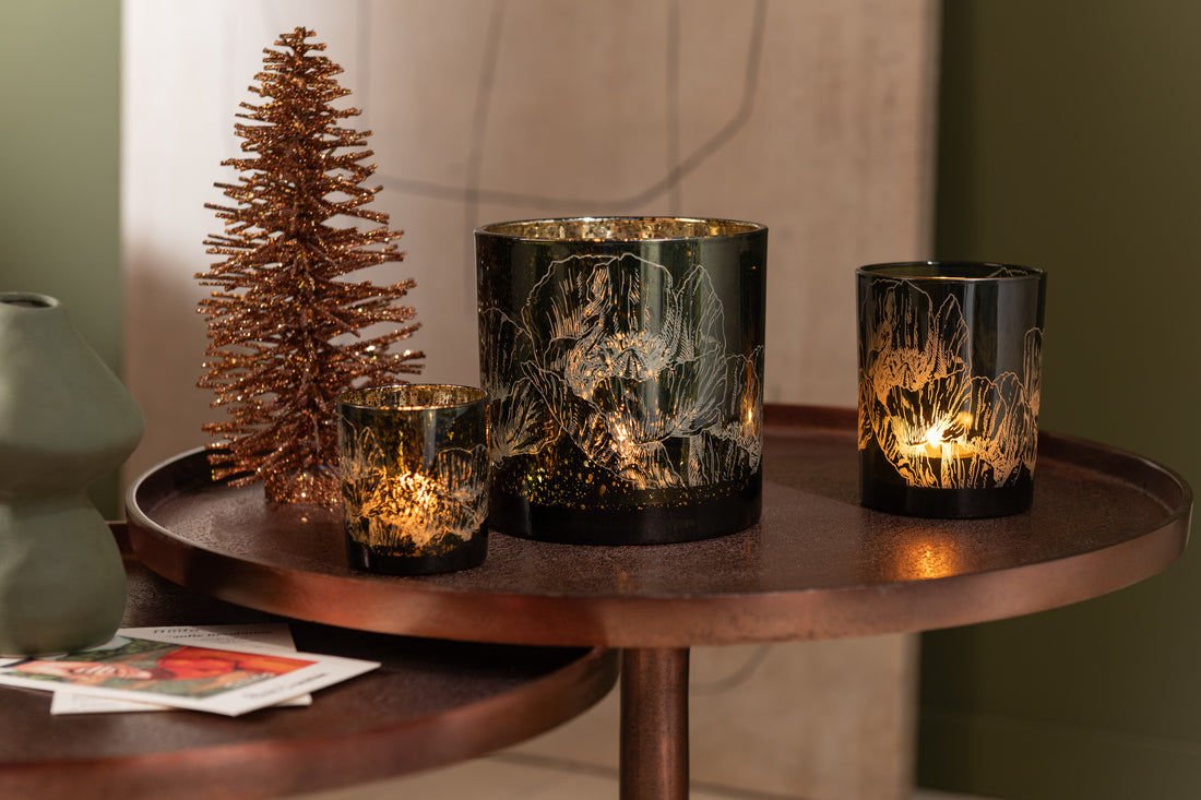 J-Line Christmas Tree Deco Glitters Wood Brown Medium