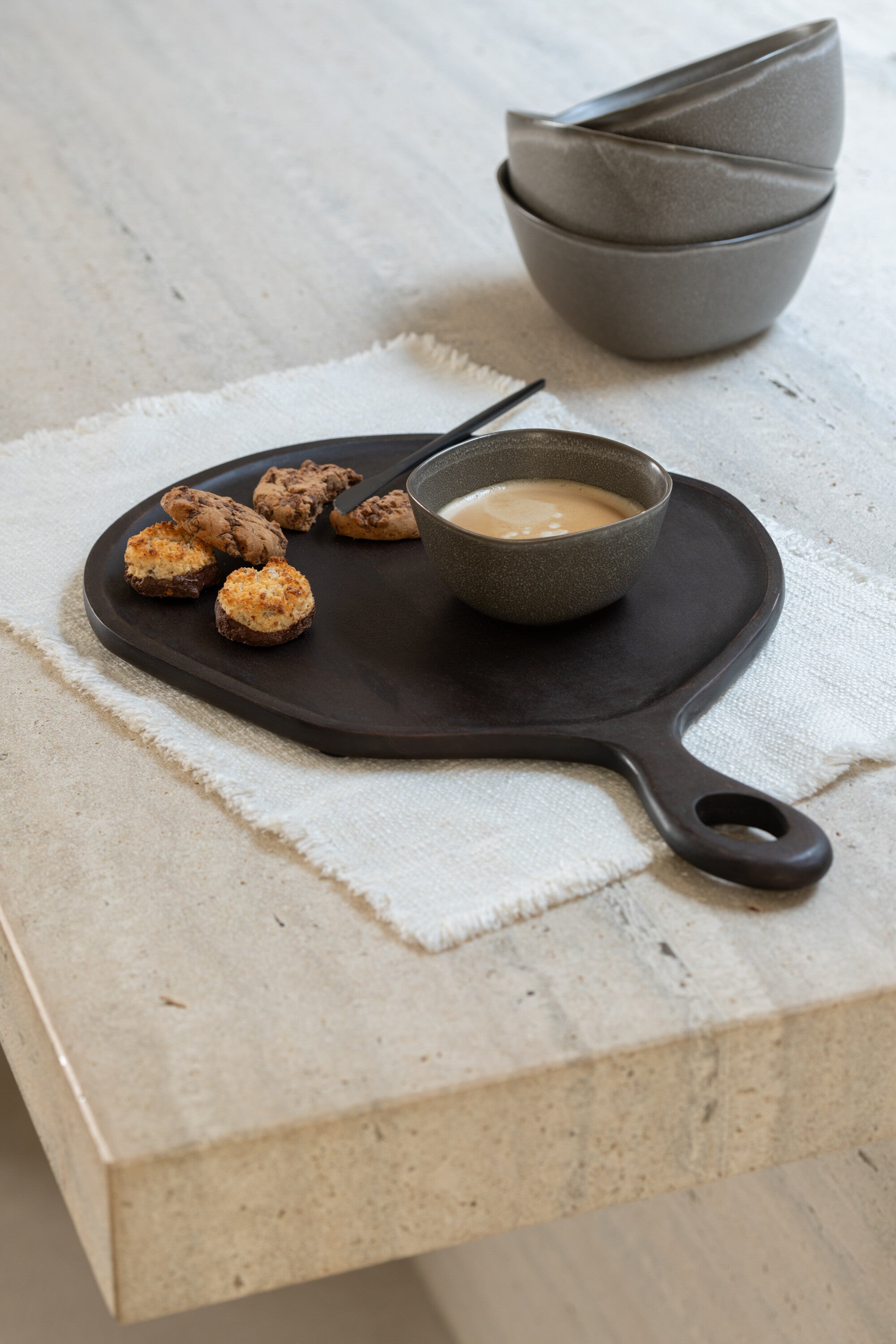 Placemat Rechthoek+rafelranden Linnen/Katoen Wit