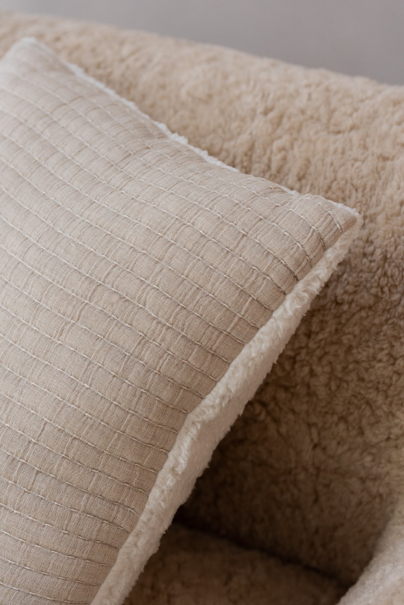 Kussen Teddy Lines Stiksel Katoen/Polyester Grijs