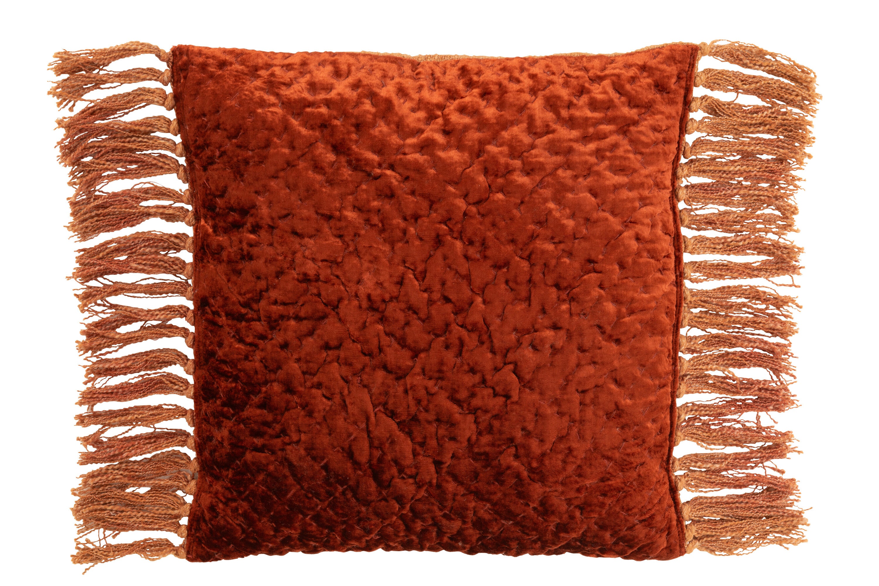 Kussen Glanzend reliëf + Franjes Viscose/Katoen Koper