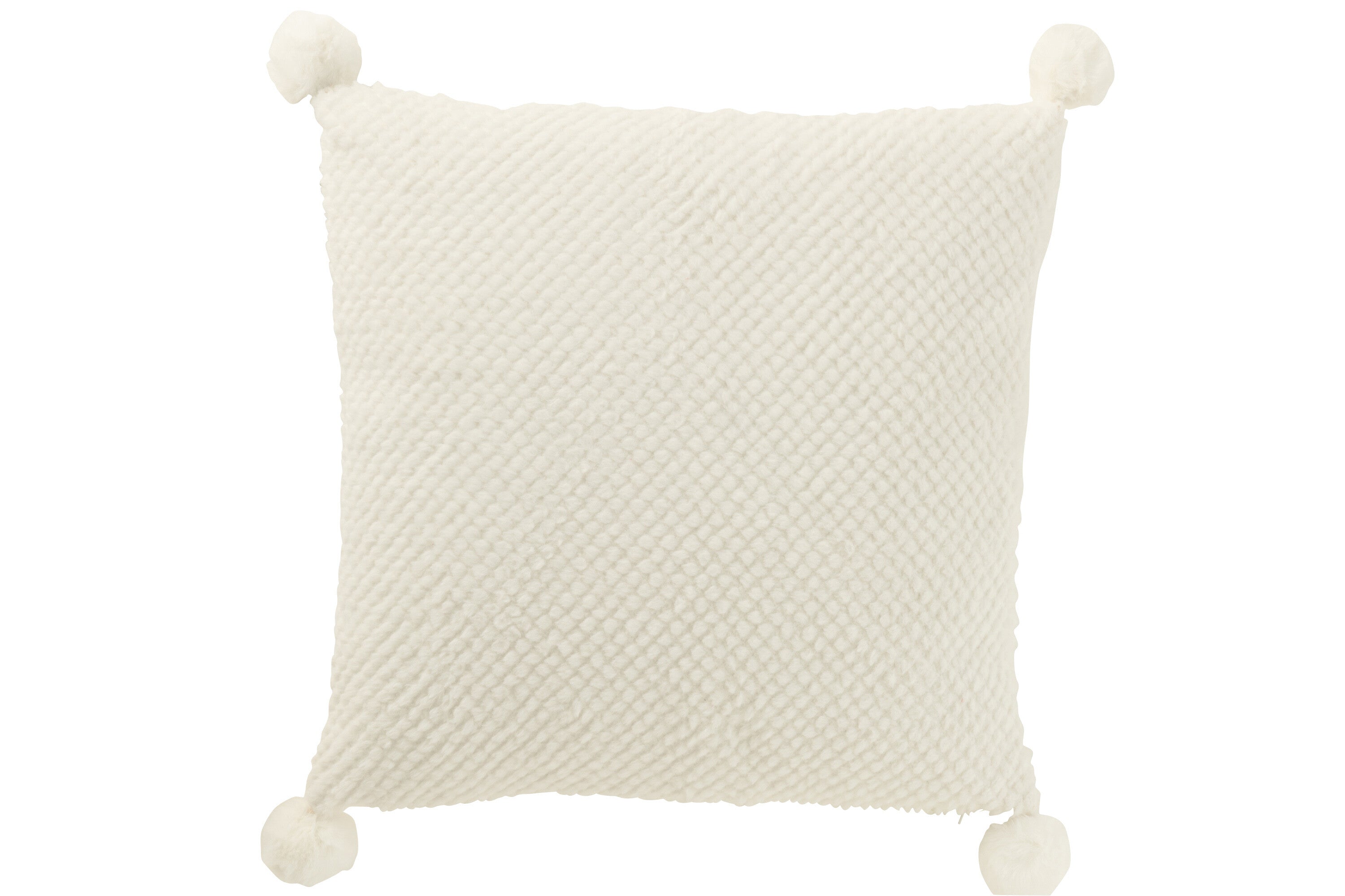 J-Line Kussen Zacht Pompoms Polyester Wit