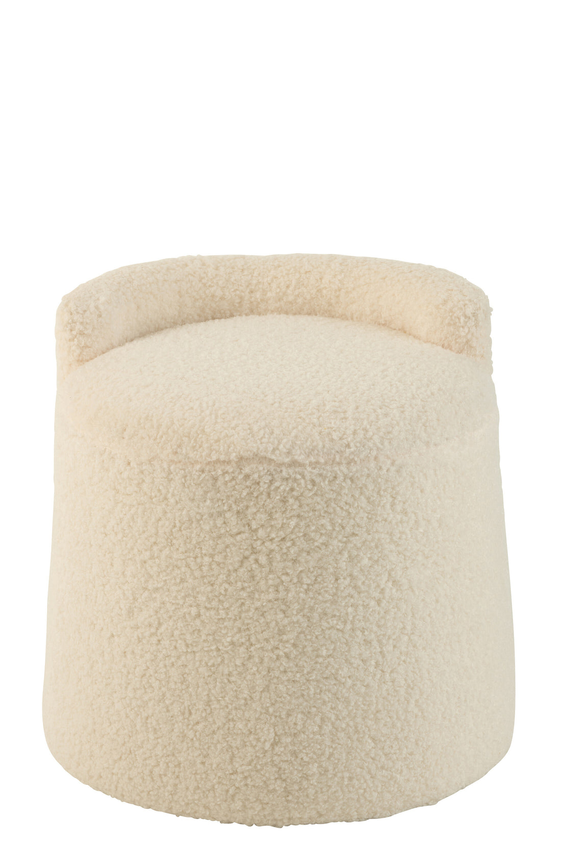 Pouf Teddy Round+Back Bouclé Wit