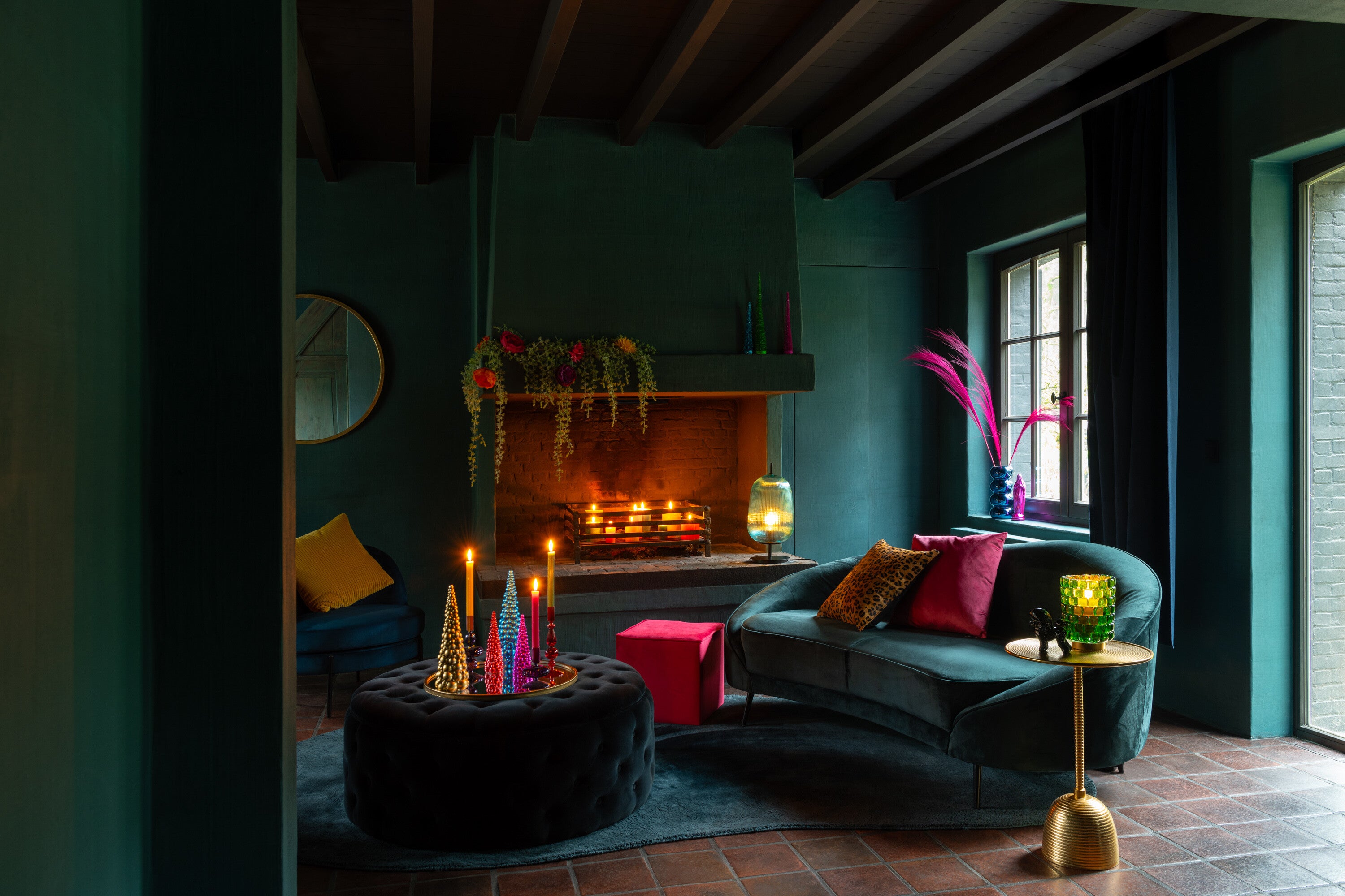 Kussen fluweel oker/roze assortiment van 3