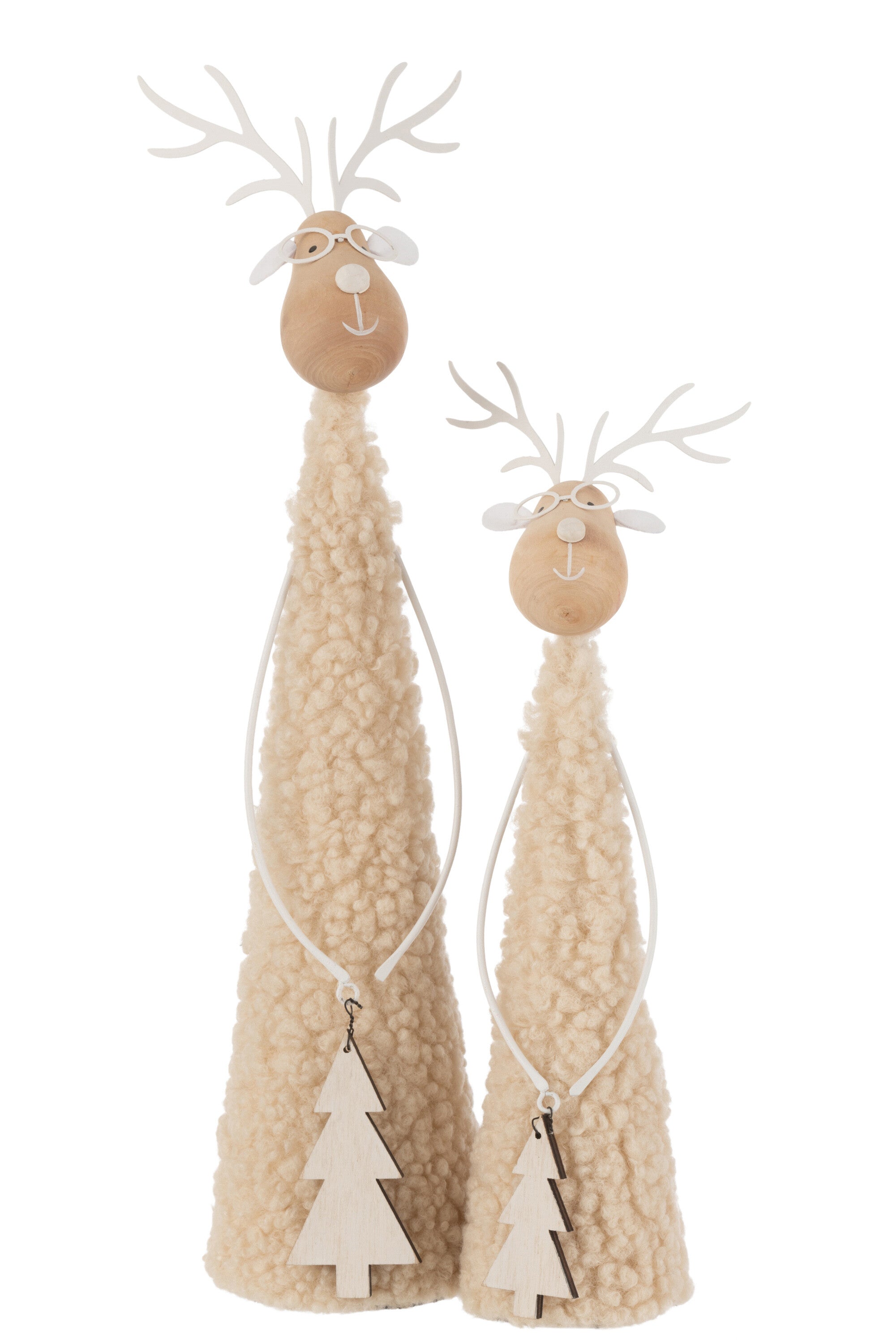 Rendier Deco Teddy Metaal/Hout Beige/Natuurlijk Groot