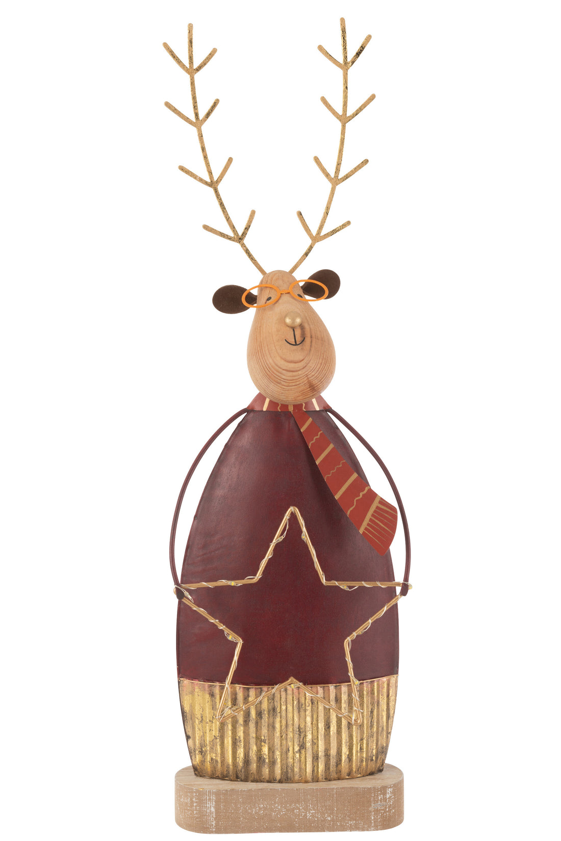 Rendier Deco+Sjaal/Bril Led Metaal Roest/Goud Groot