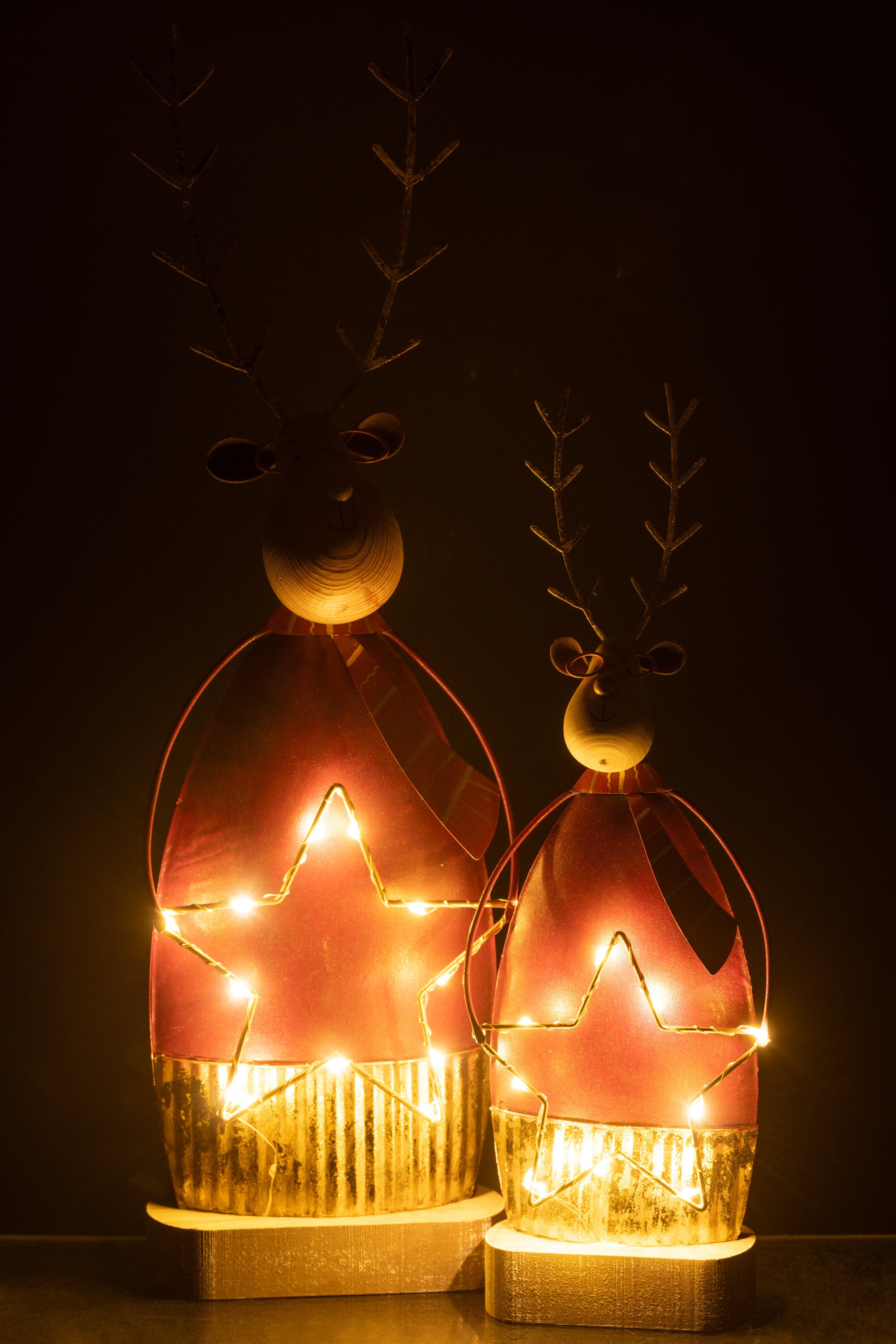 Rendier Deco+Sjaal/Bril Led Metaal Roest/Goud Groot