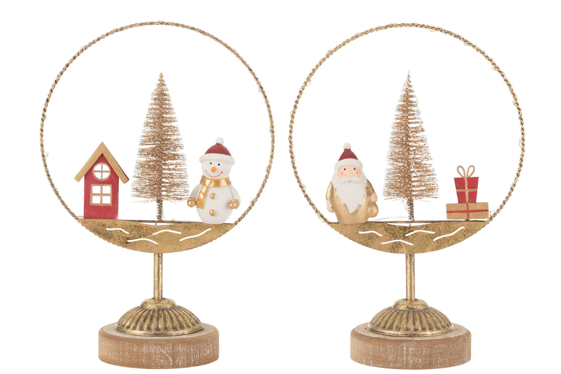 Cirkel Op Voet Led Santa/Sneeuwpop Goud/Roest Assortiment Van 2