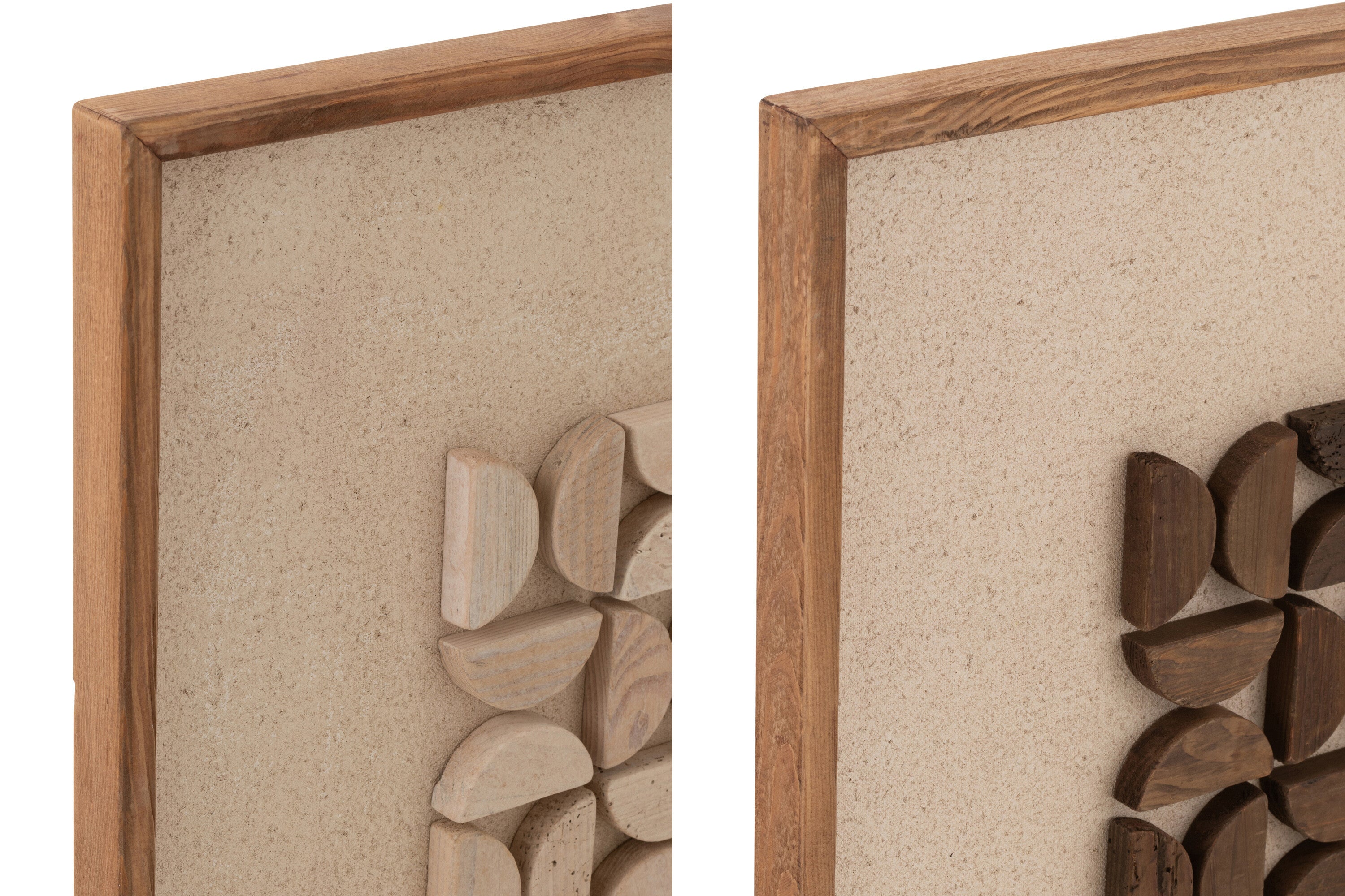 Wanddecoratie Rob van grenenhout/canvas wit/natuurlijk assortiment van 2