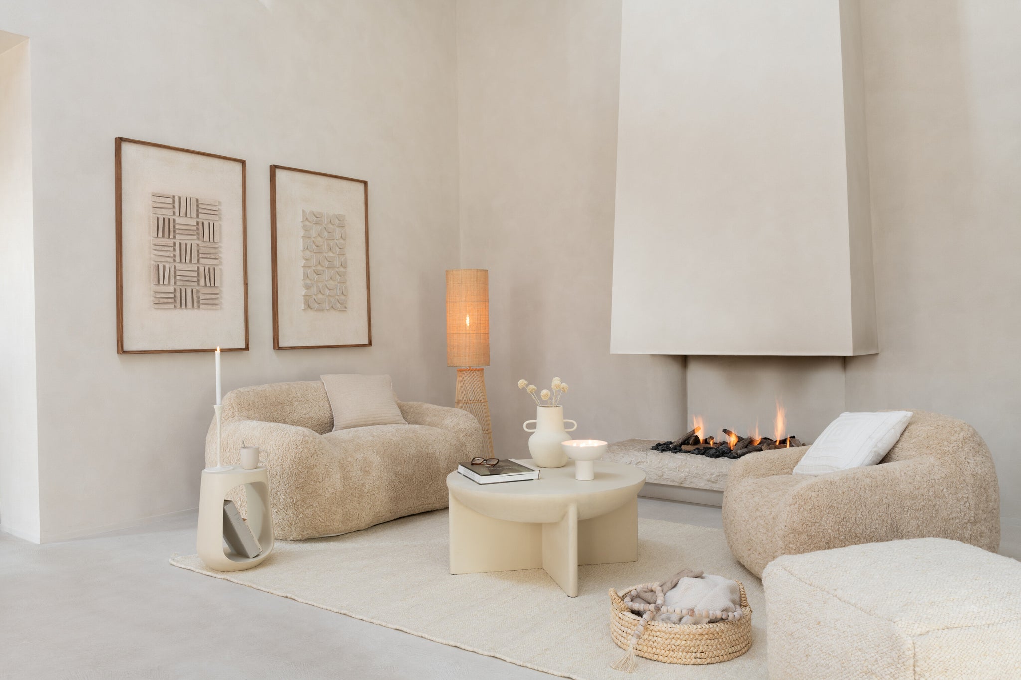 Wanddecoratie John Grenen Hout/Canvas Wit