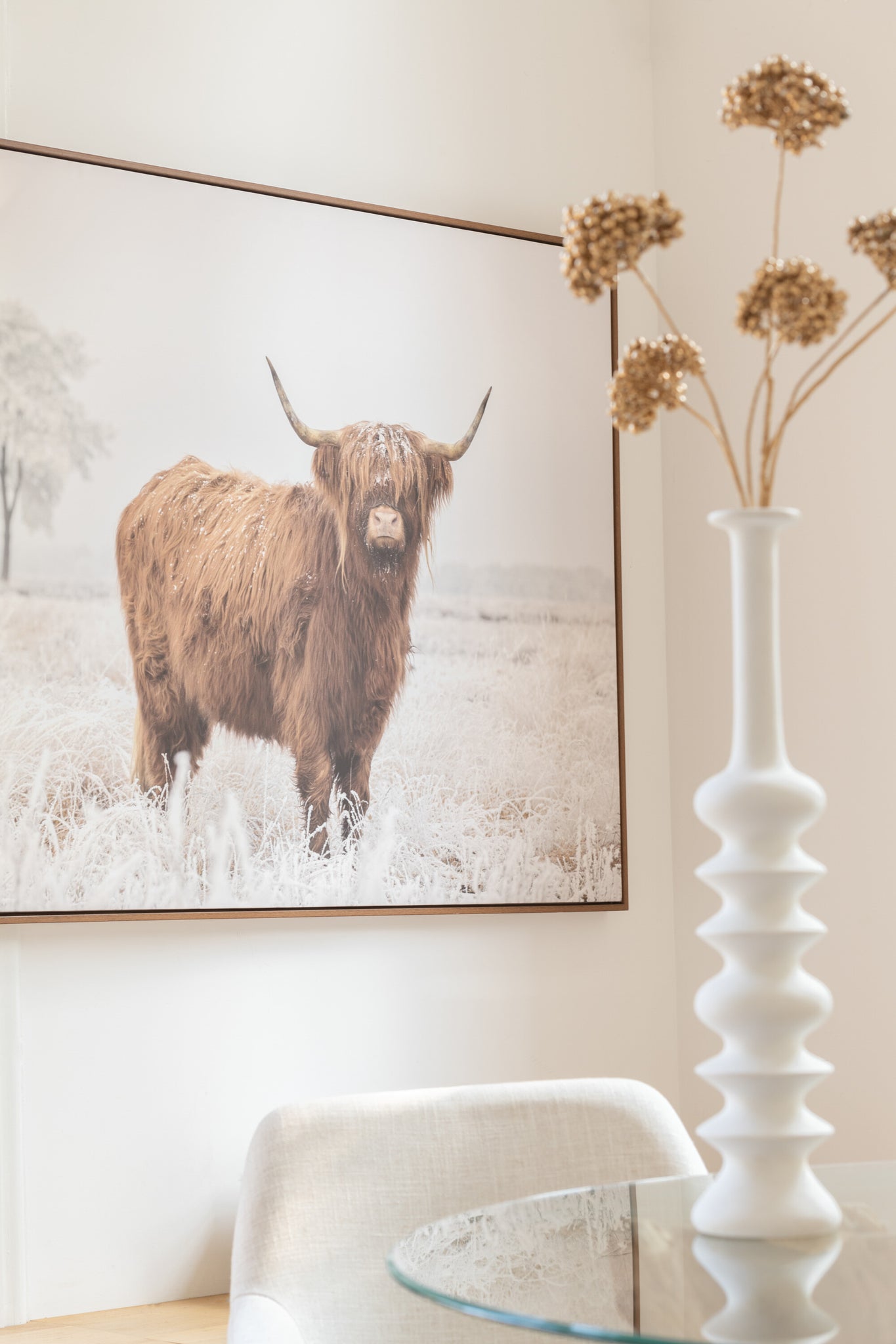 Wanddecoratie Landschap Yak Grenen/Polyresin Wit/Bruin