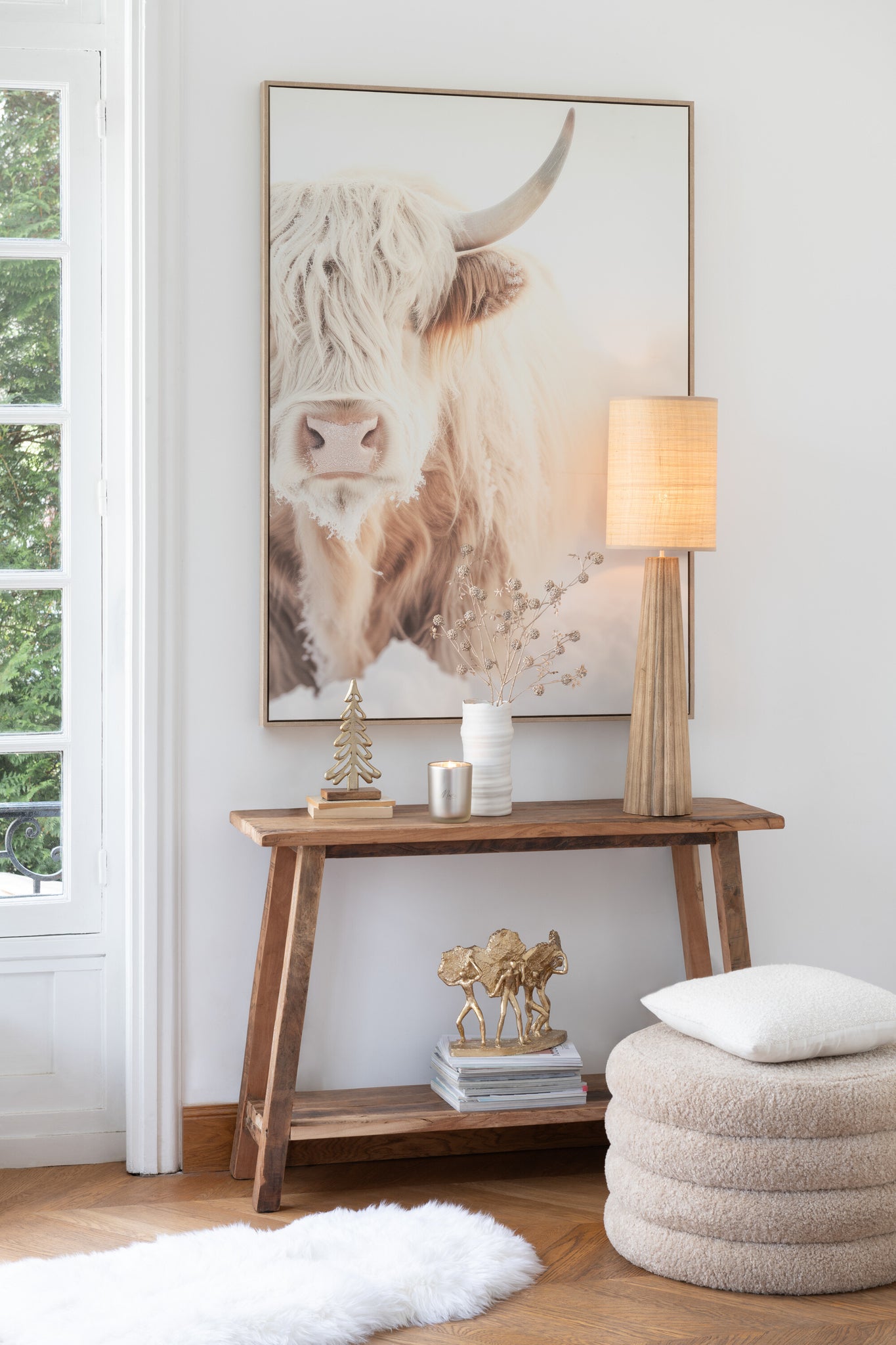 Wanddecoratie Yak Gezicht Grenenhout/Polyresin Wit/Beige