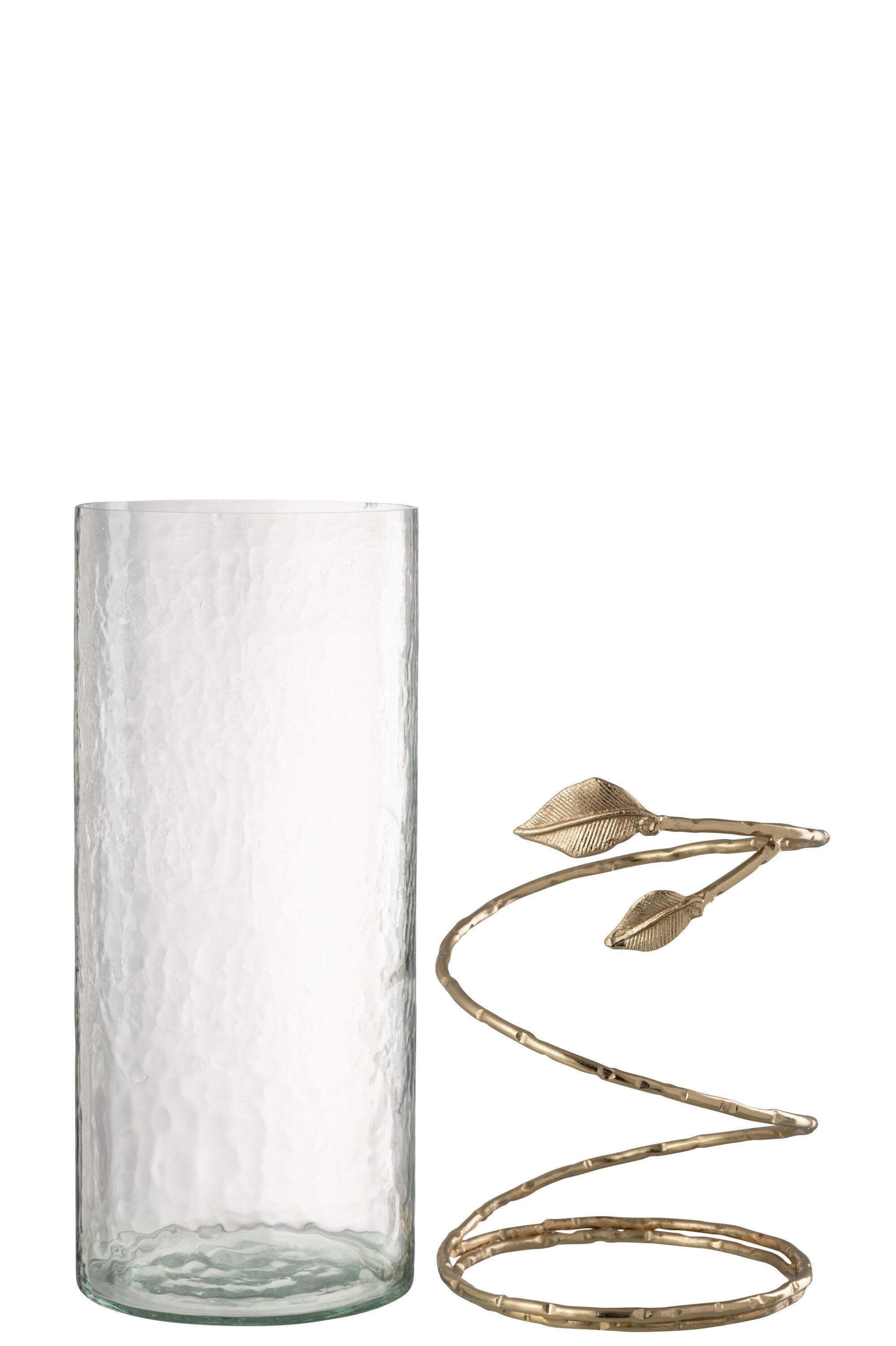 Vaas Blad Breed Glas/IJzer Transparant/Goud