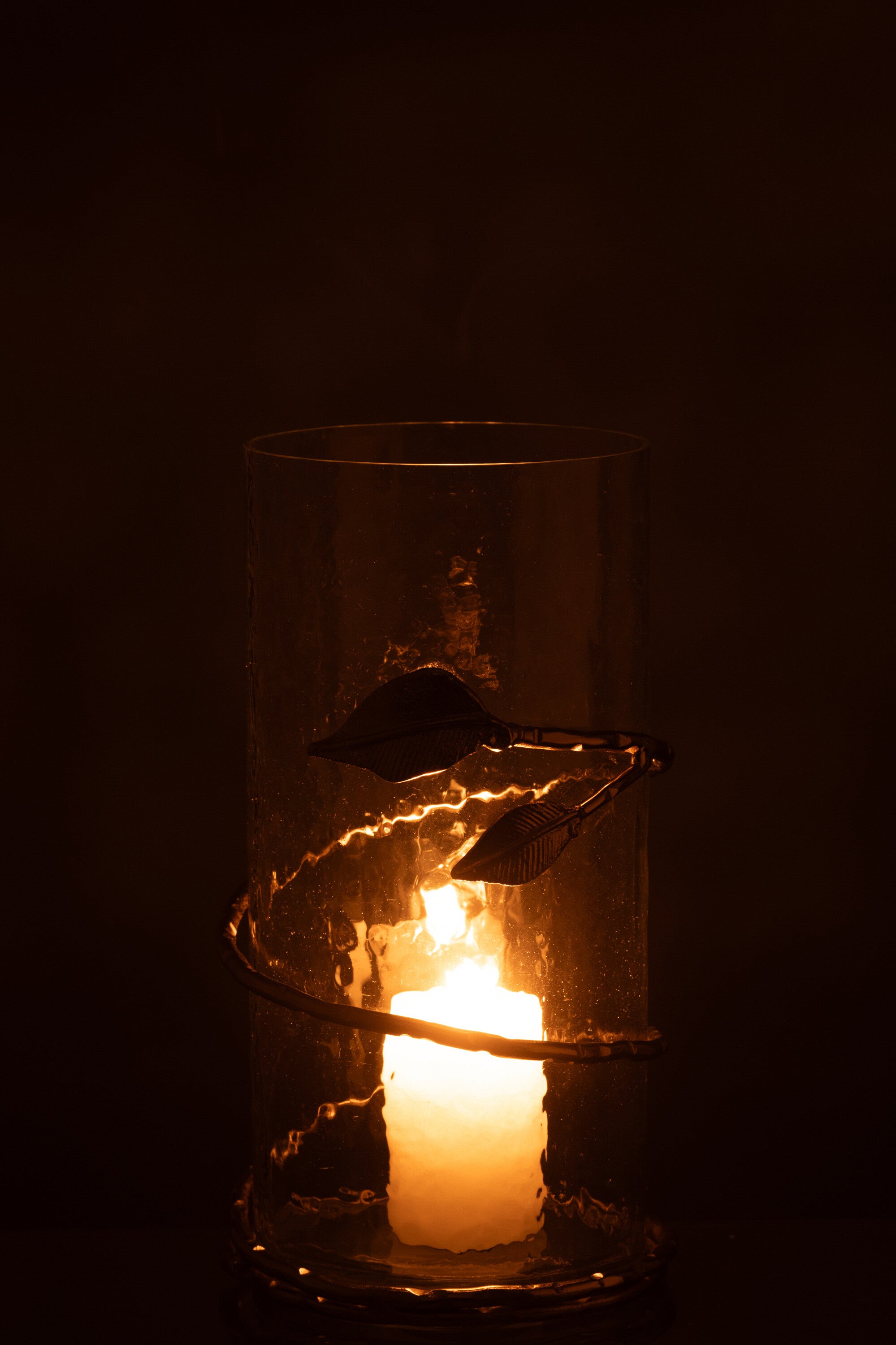 Vaas Blad Kort Glas/IJzer Transparant/Goud