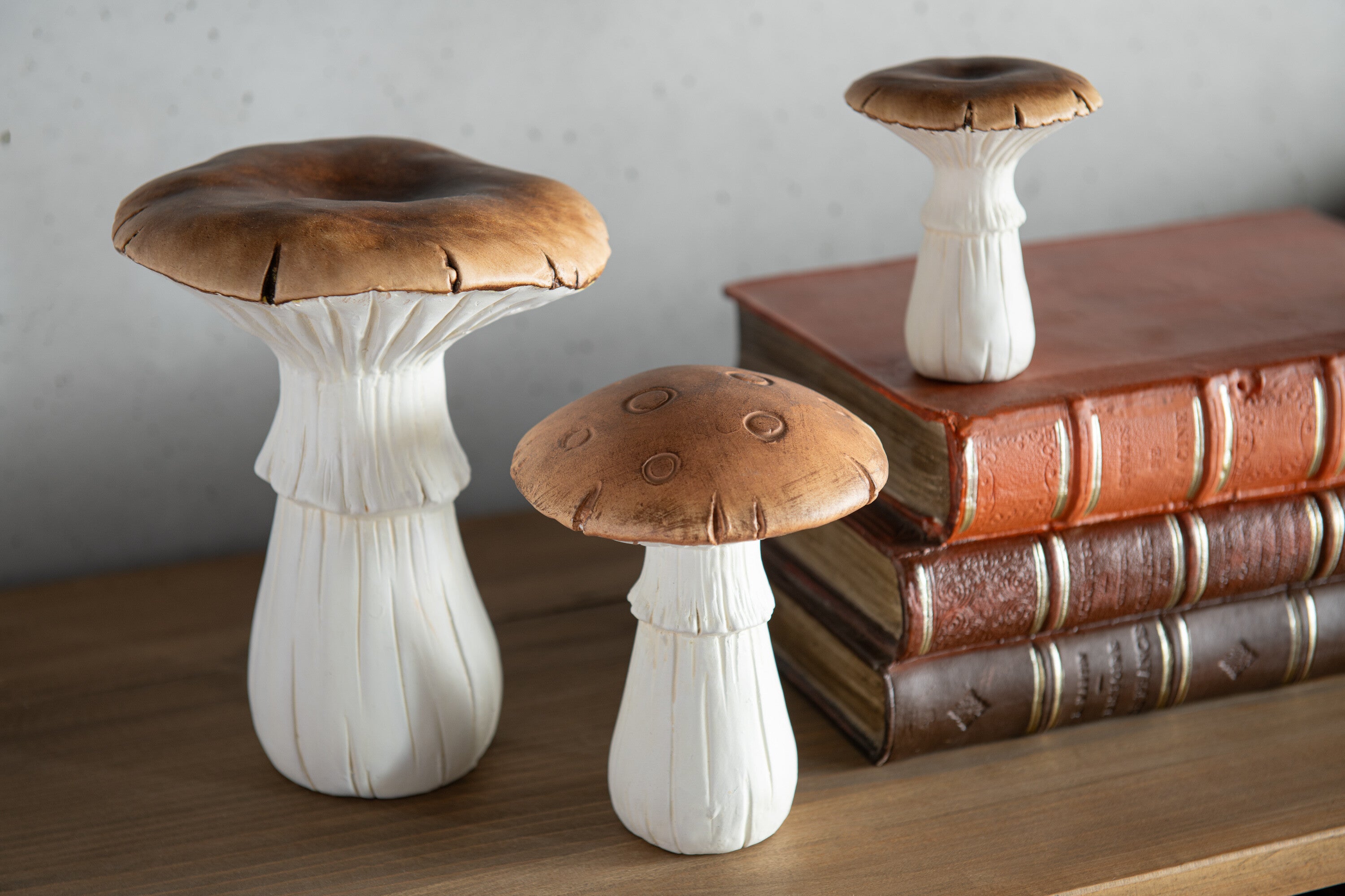 Paddenstoel porselein wit/bruin medium assortiment van 2