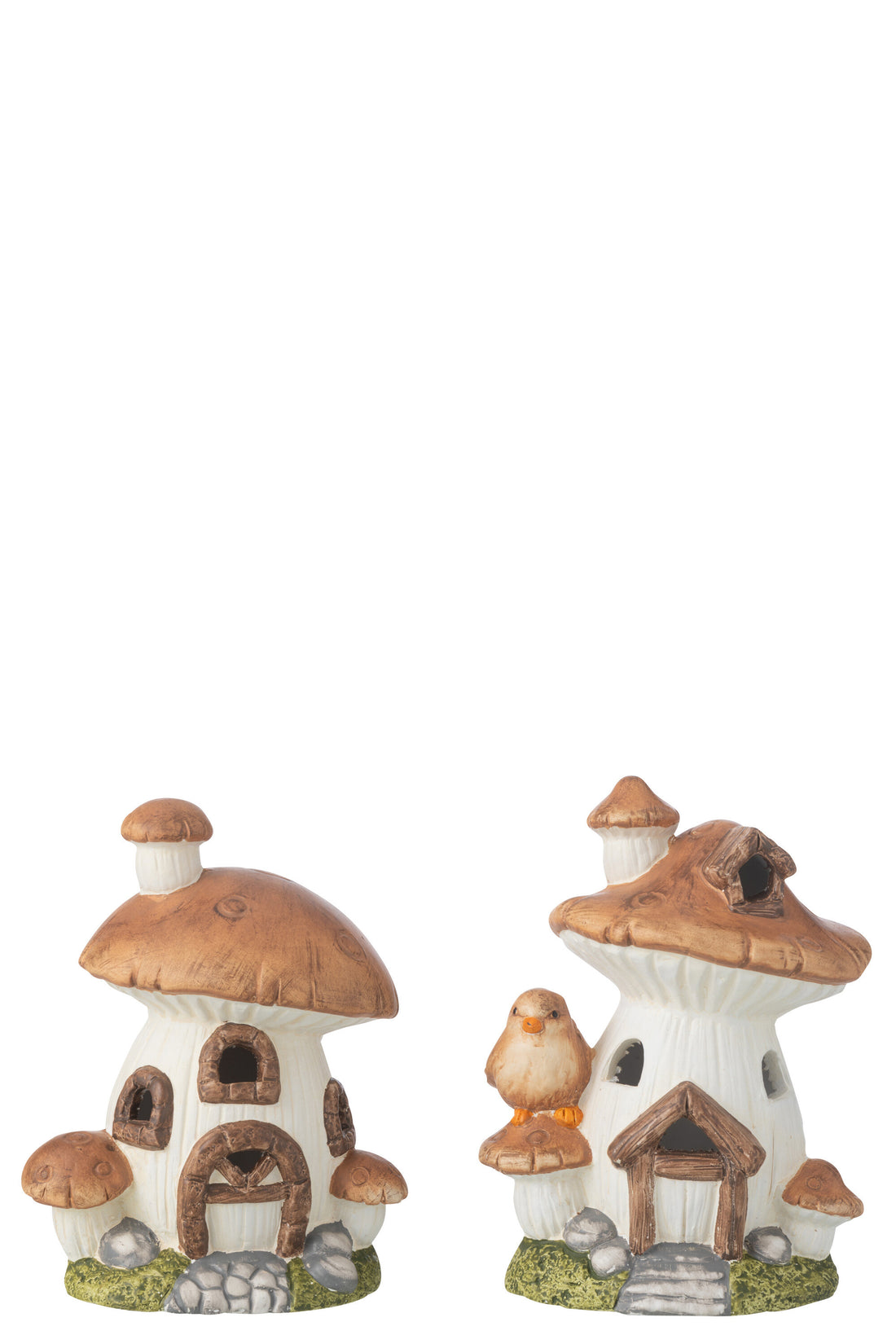 Paddenstoelhuisje met LED-porseleinmix assortiment van 2