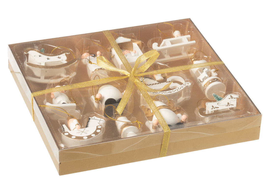 Doos van 12 hangers hout wit/goud