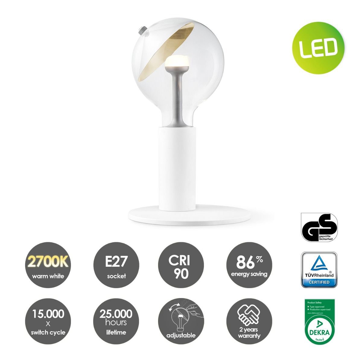 Tafellamp Move Me Side Cone 5.5W 2700K Wit-zilver-goud