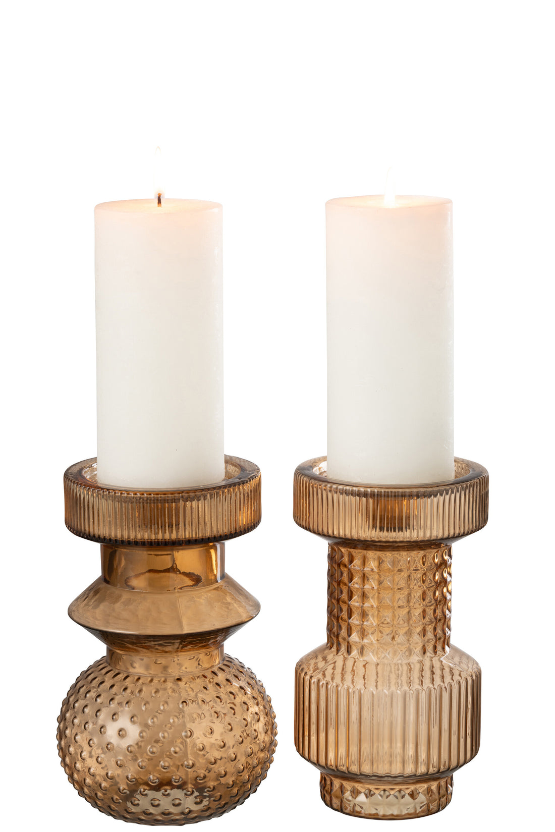 Kaarsenhouder Geometrisch Glas Bruin Assortiment Van 2