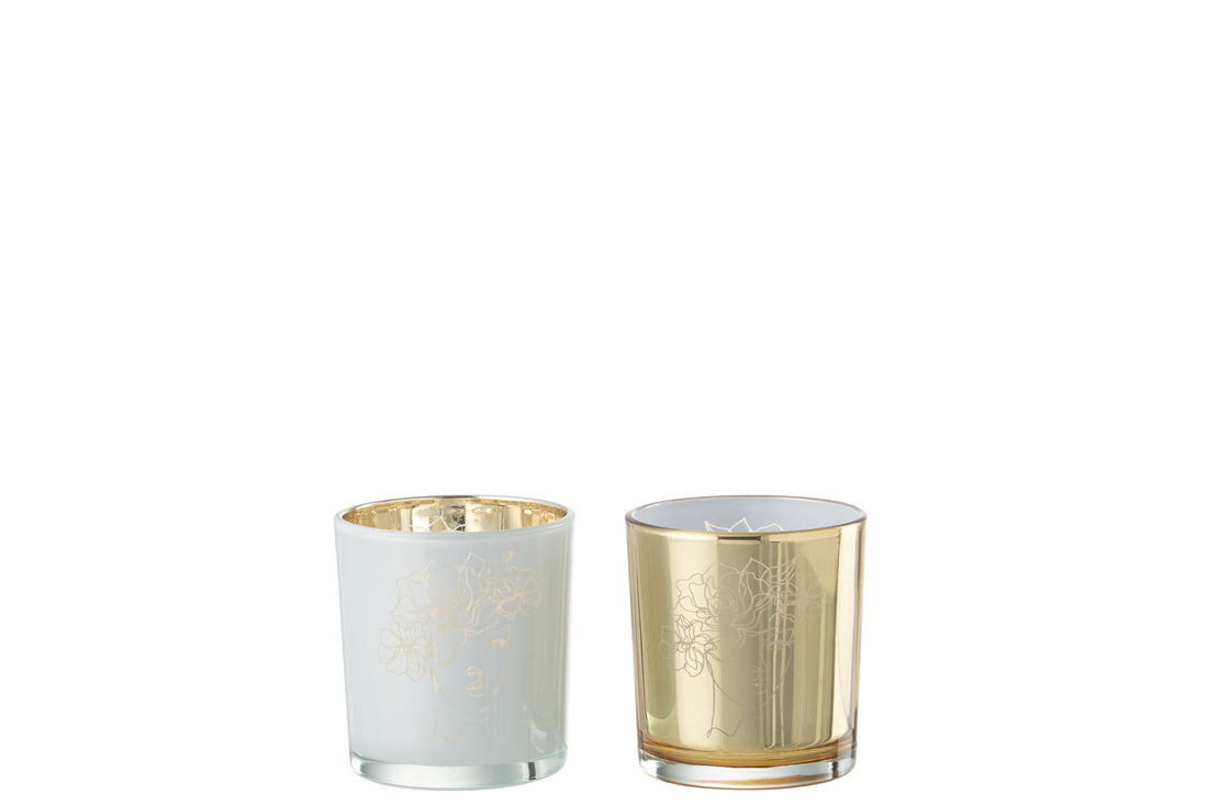 Theelichthouder Dame Haar Bloemen Glas Wit/Goud Klein Assortiment Van 2