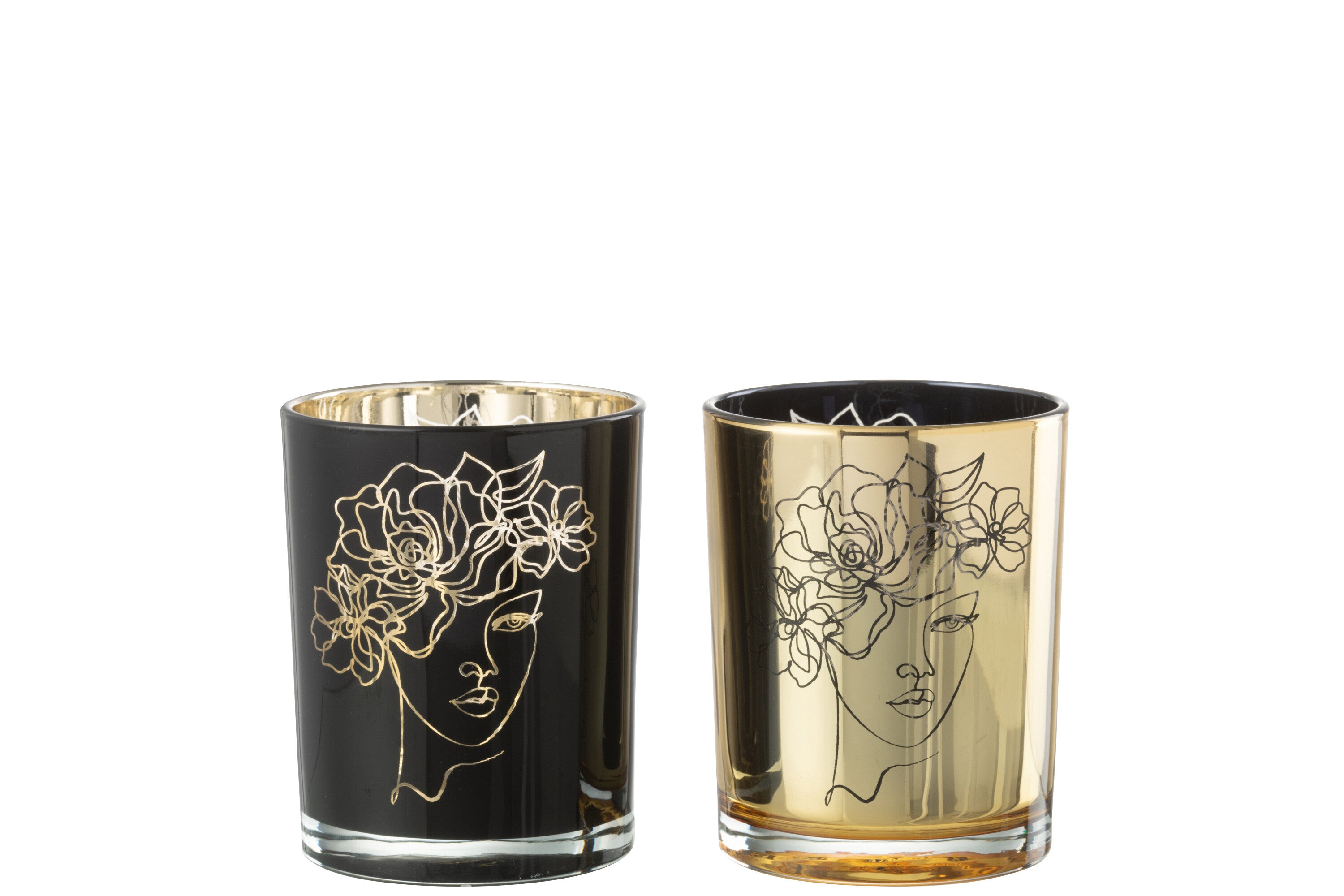 Orkaan Dame Haarbloemen Glas Zwart/Goud Medium Assortiment Van 2