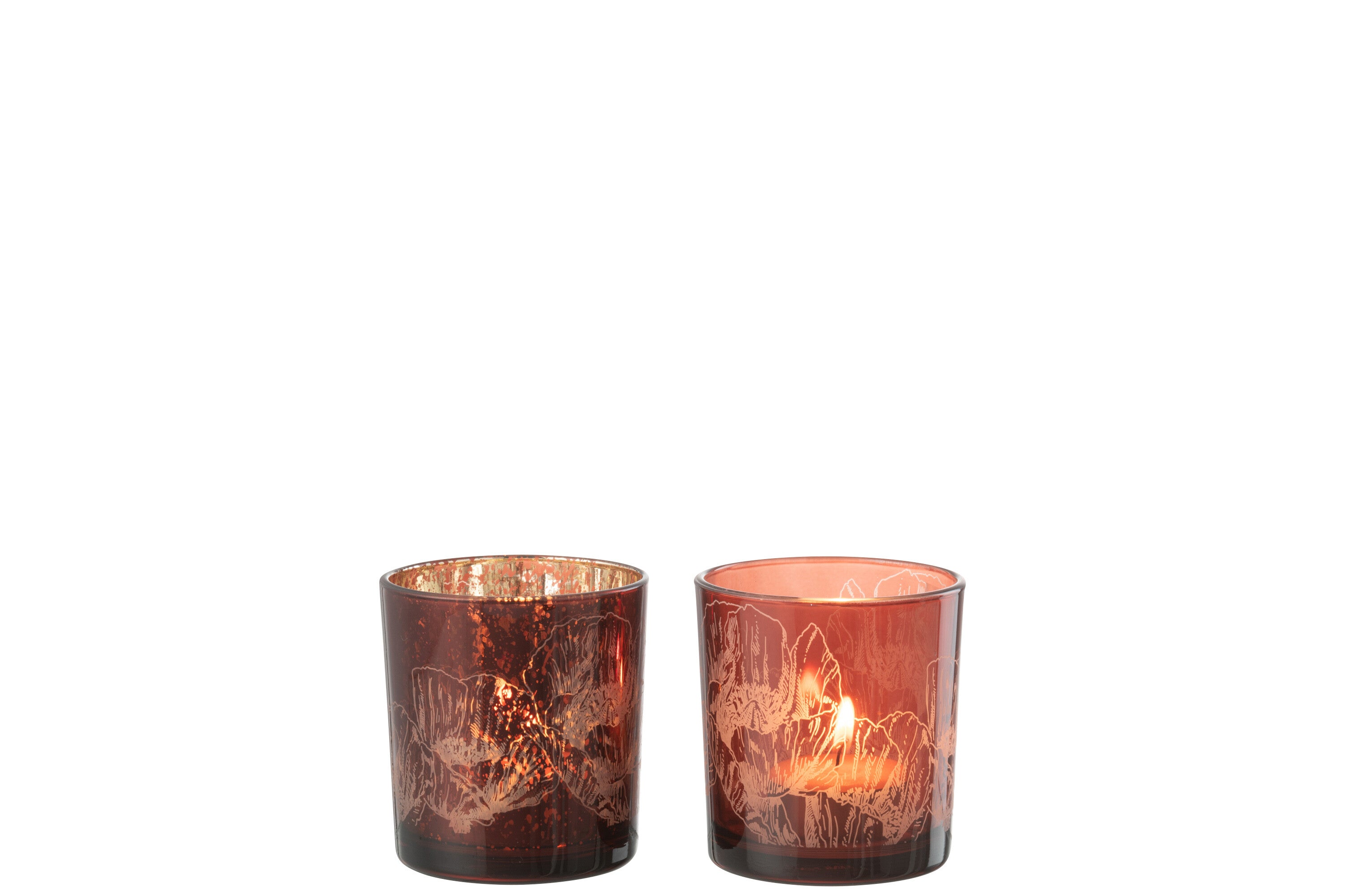 Theelichthouder Bloemen Glas Bordeaux/Antiek Bordeaux Kleine Assortiment Van 2