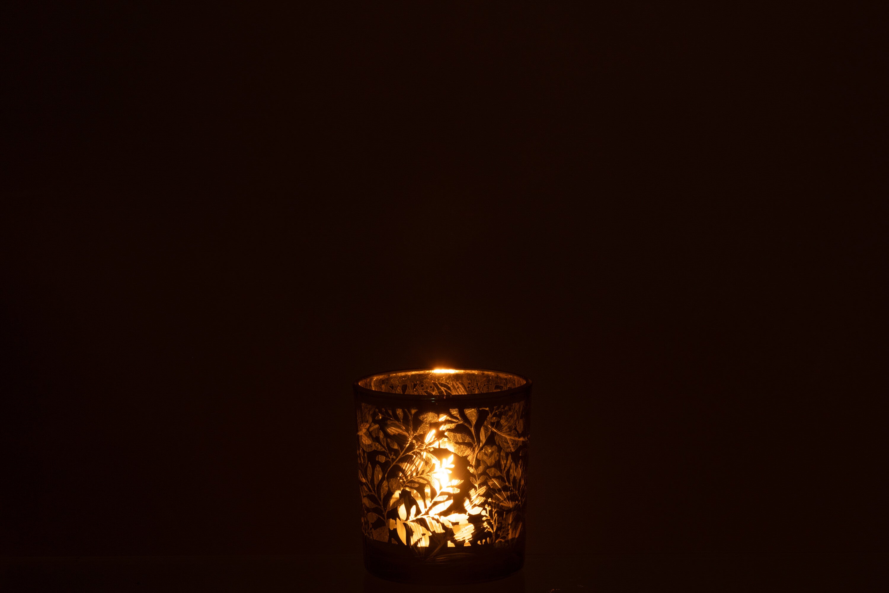 Theelichthouder Bladeren Glas Groen/Antiek Goud Klein