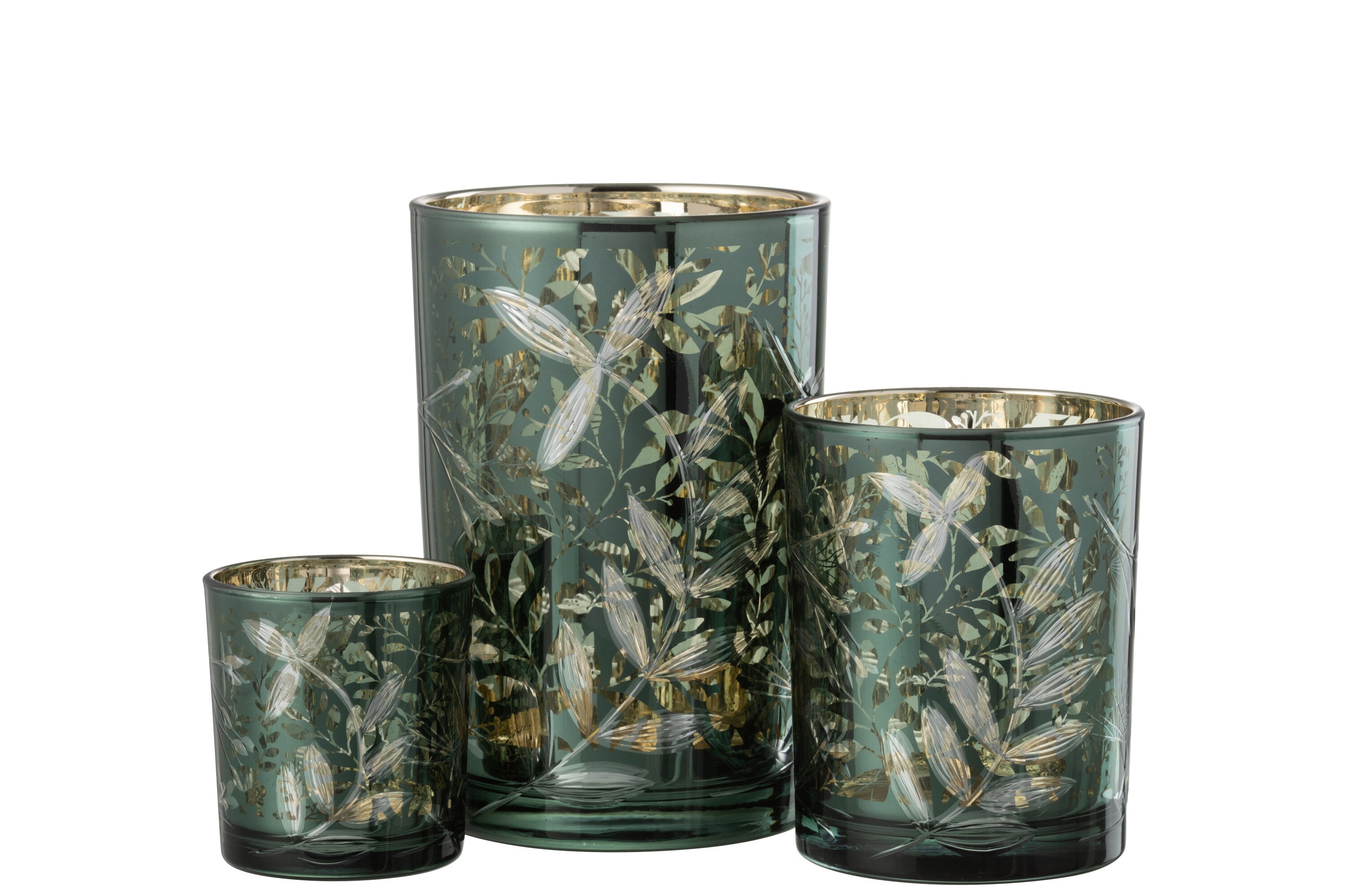 Orkaan laat glas groen/antiek goud groot achter.