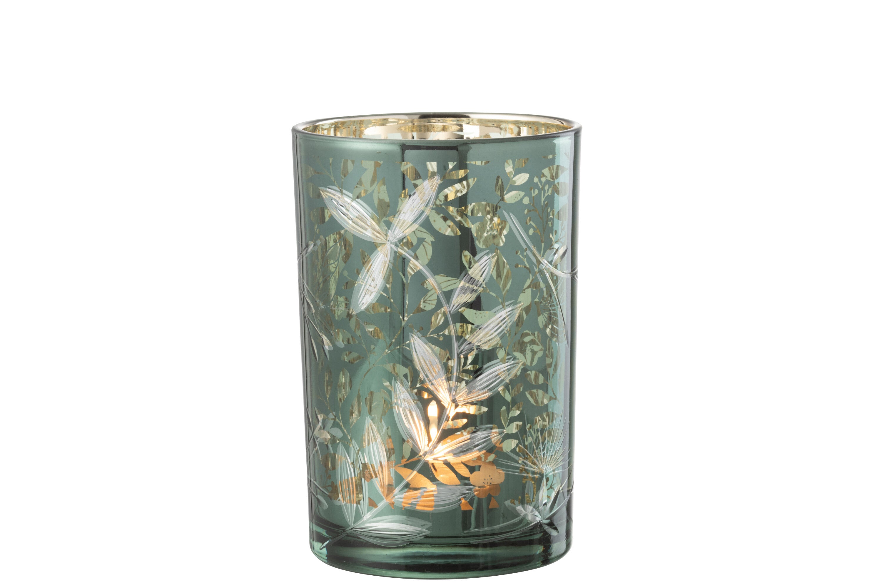 Orkaan laat glas groen/antiek goud groot achter.