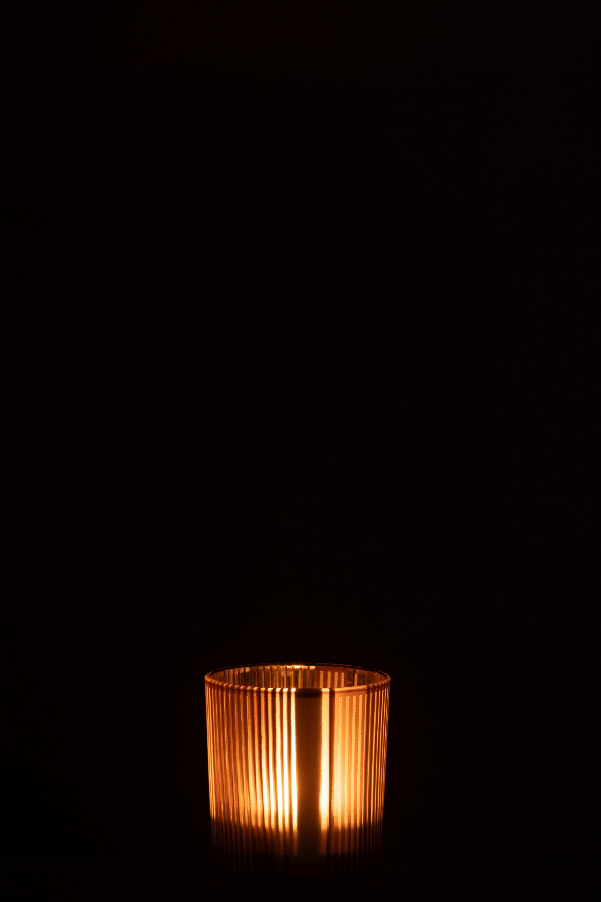 Theelichthouder Strepen Glas Mat Bruin/Wit Klein