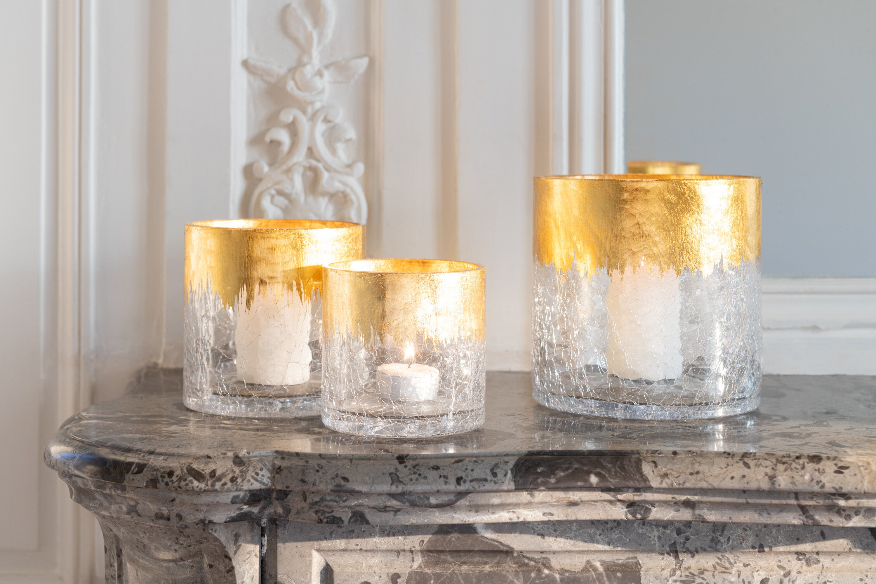 Orkaan Crackle Glas Transparant Goud Groot