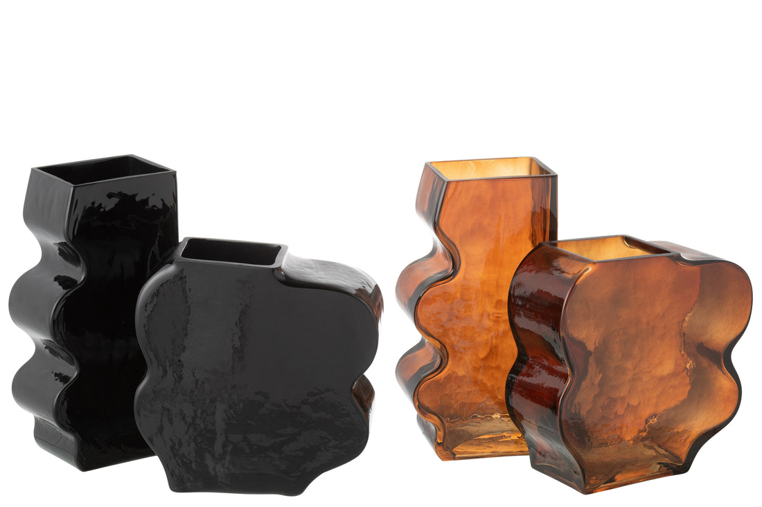 Vaas Onregelmatig Glas Kameel/Donkerbruin Groot Assortiment Van 2