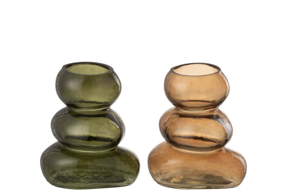 Vaas Rocks Glas Kakhi/Bruin Klein Assortiment Van 2