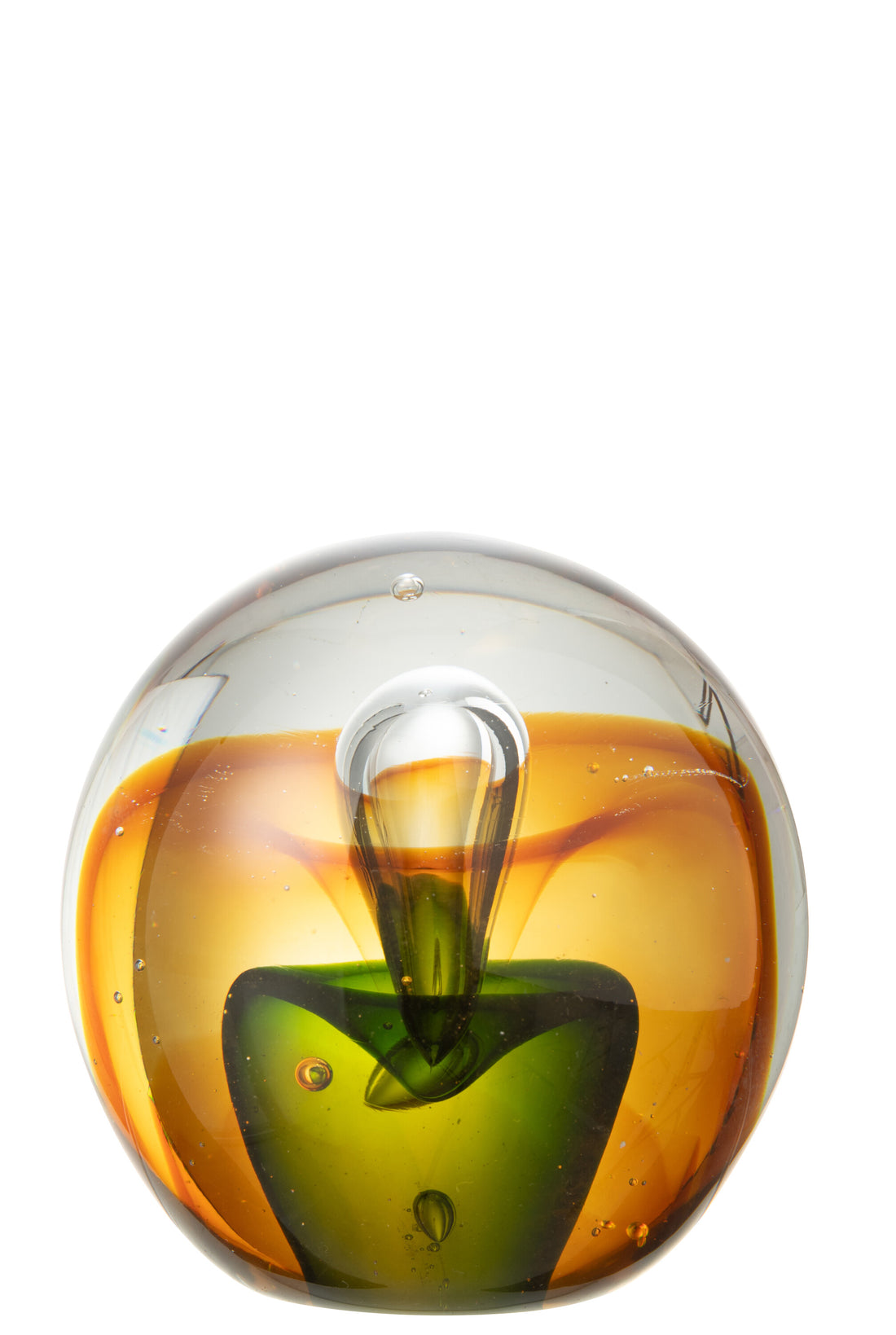 Papiergewicht Druppelglas Amber/Groen Middelgroot