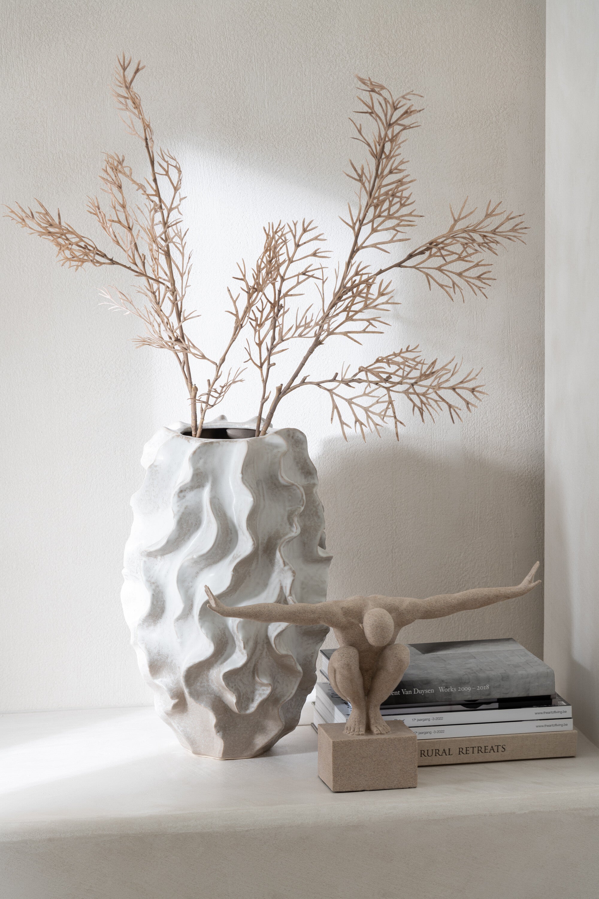 Vaas Abstracte Golven Klei Beige Groot