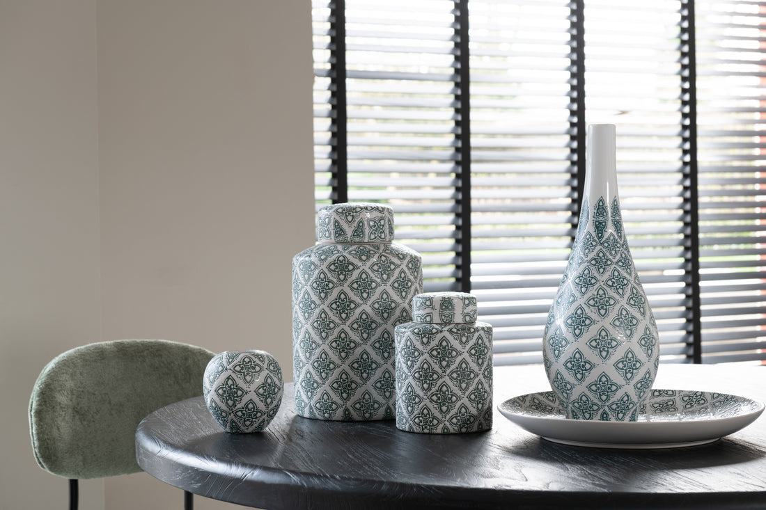 J-Line Vaas Kousa Bal Porselein Blauw/Wit