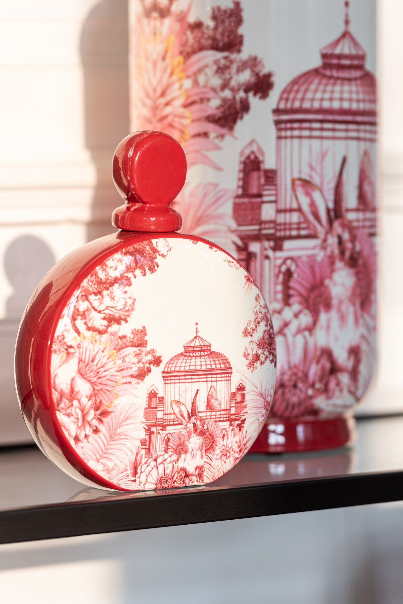 Pot Fles Moriko Porselein Rood/Wit