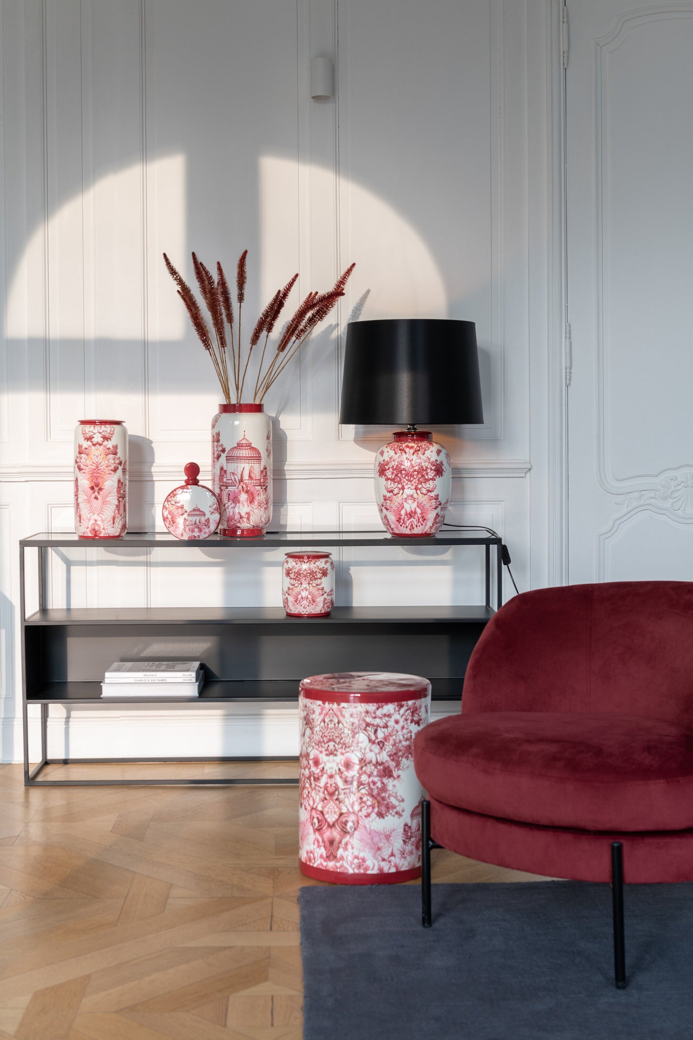 Pot Fles Moriko Porselein Rood/Wit