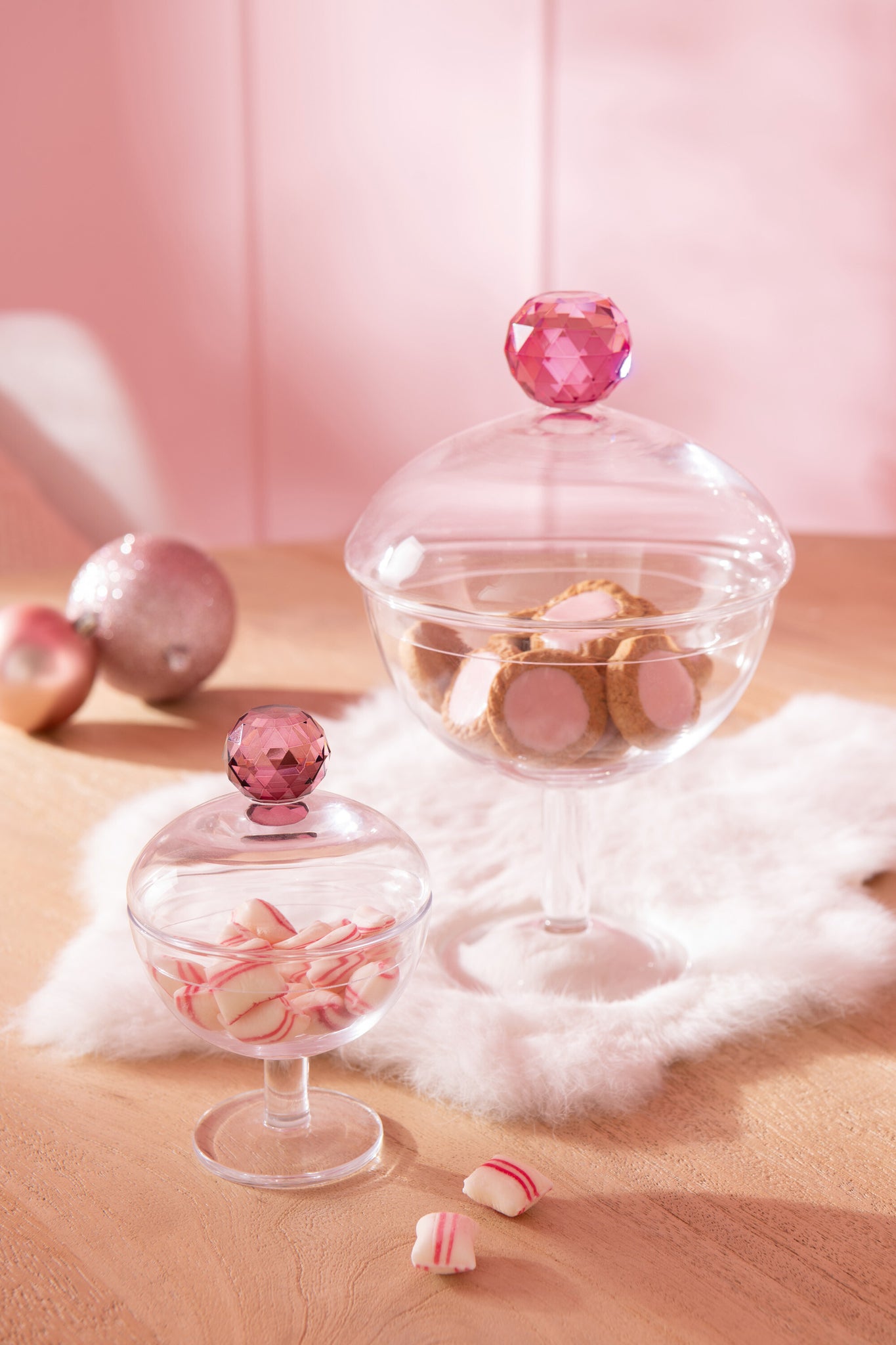 Opslagpot Diamant Kristalglas Transparant/Roze Klein
