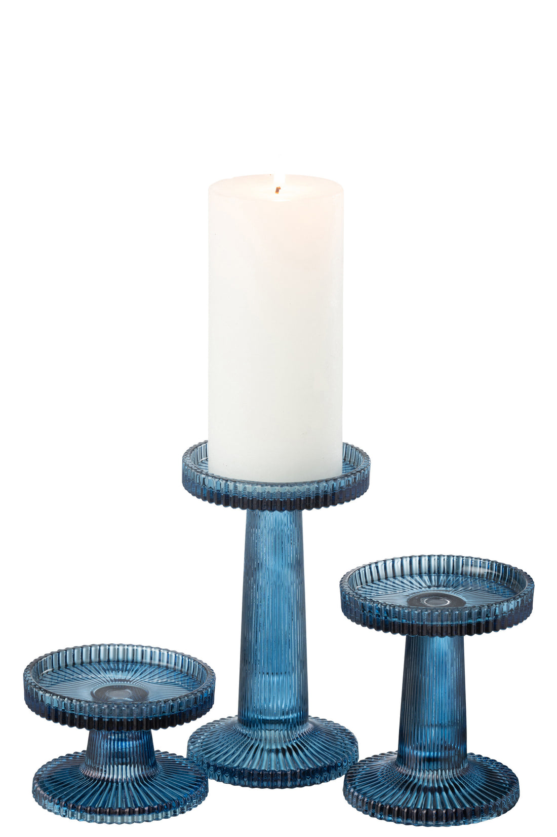 Set van 3 kaarsenhouders Nelly Glas Blauw