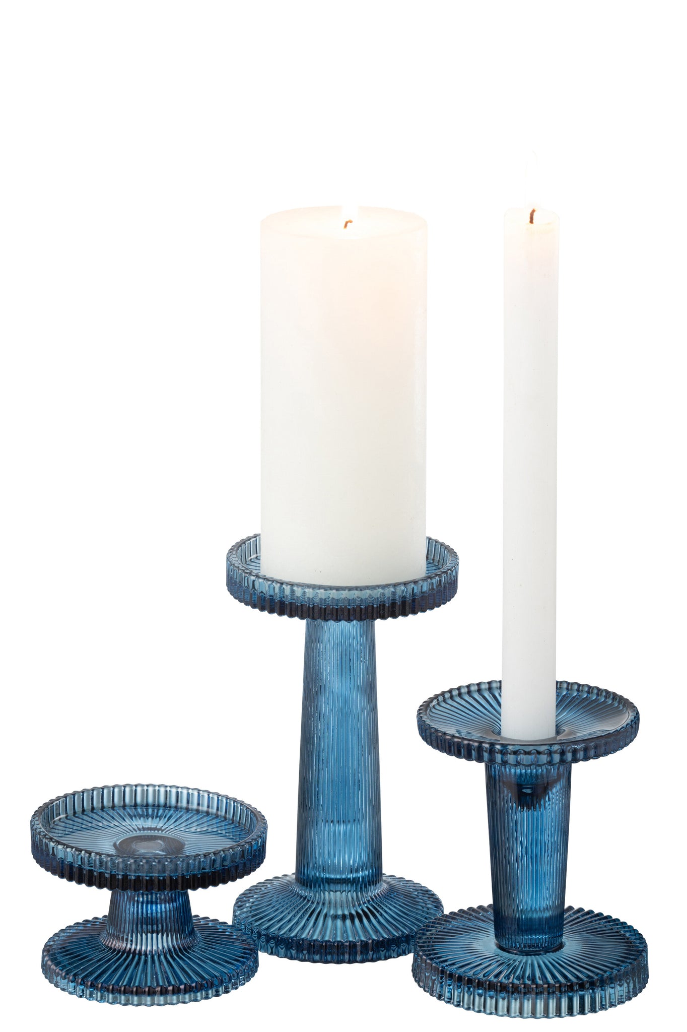 Set van 3 kaarsenhouders Nelly Glas Blauw