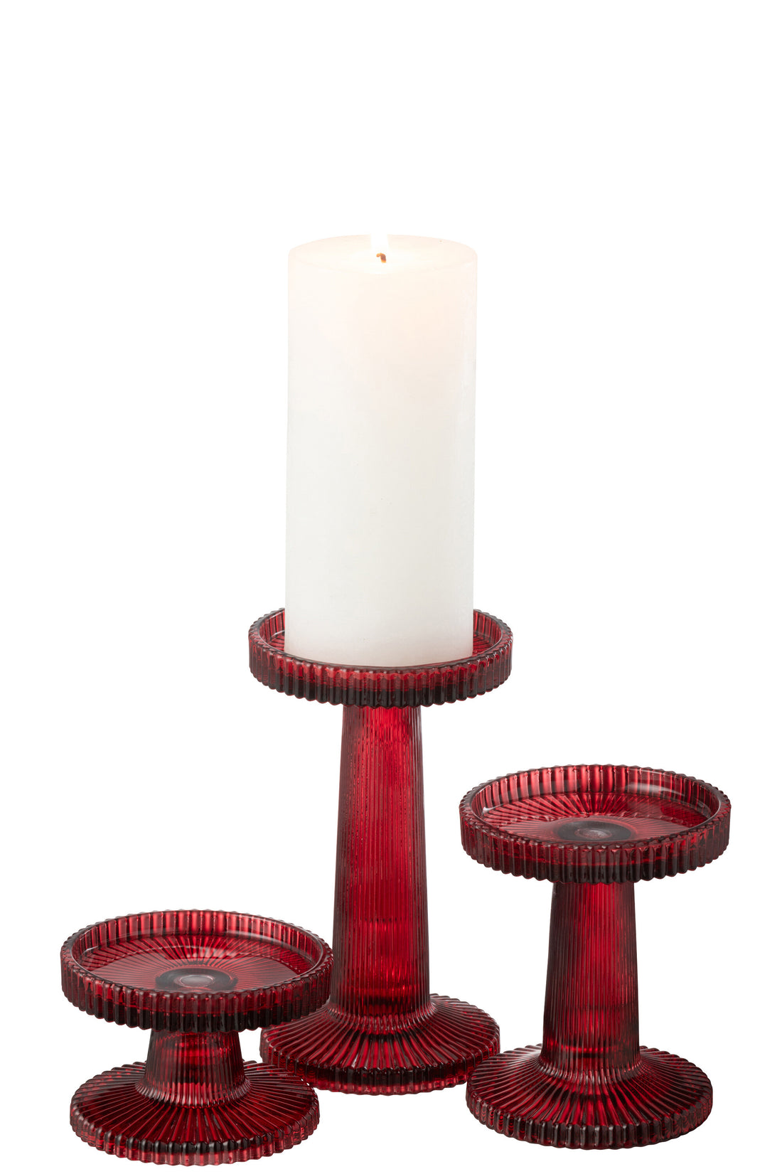 Set van 3 kaarsenhouders Nelly Glas Kersenrood