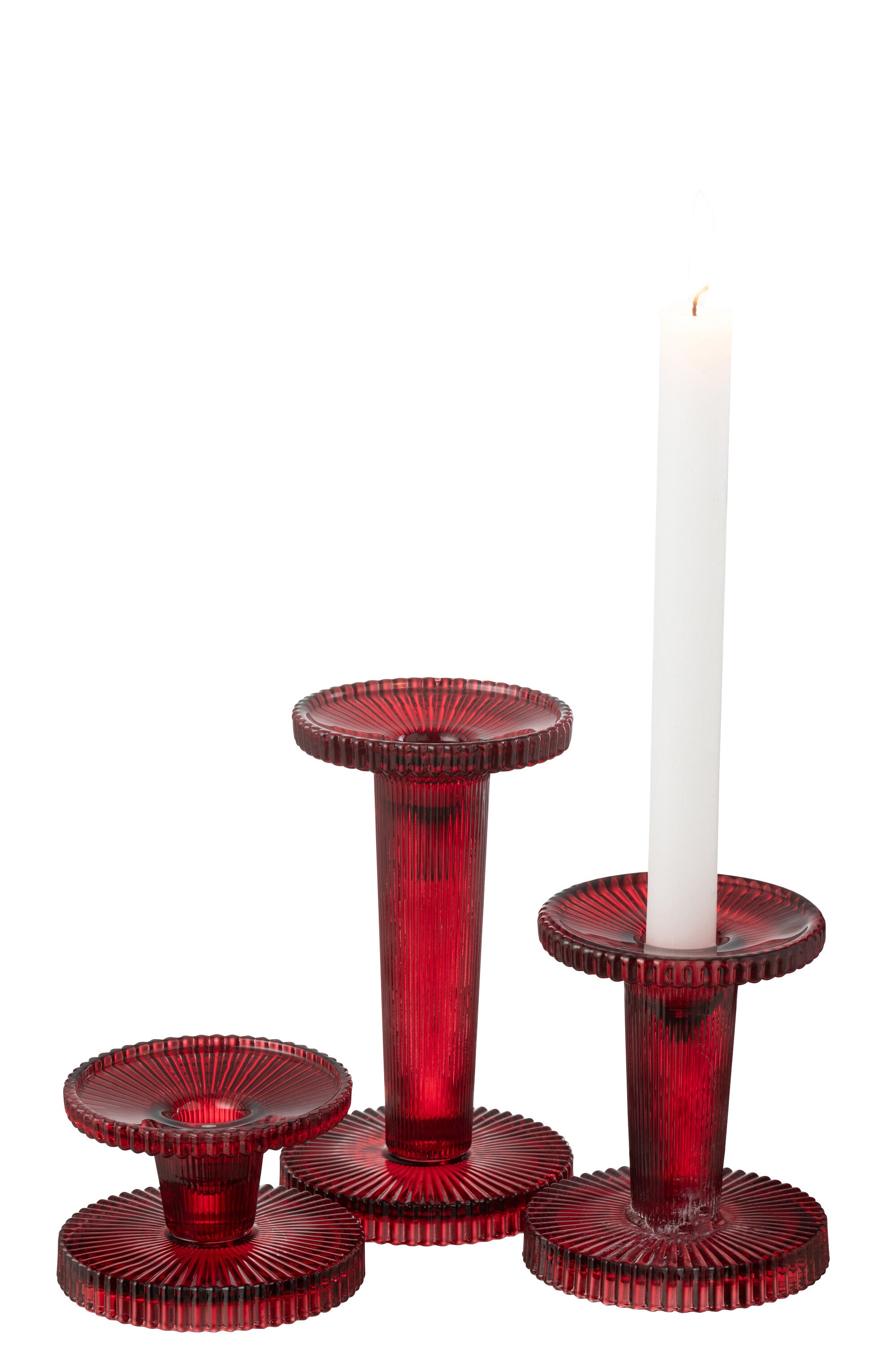 Set van 3 kaarsenhouders Nelly Glas Kersenrood