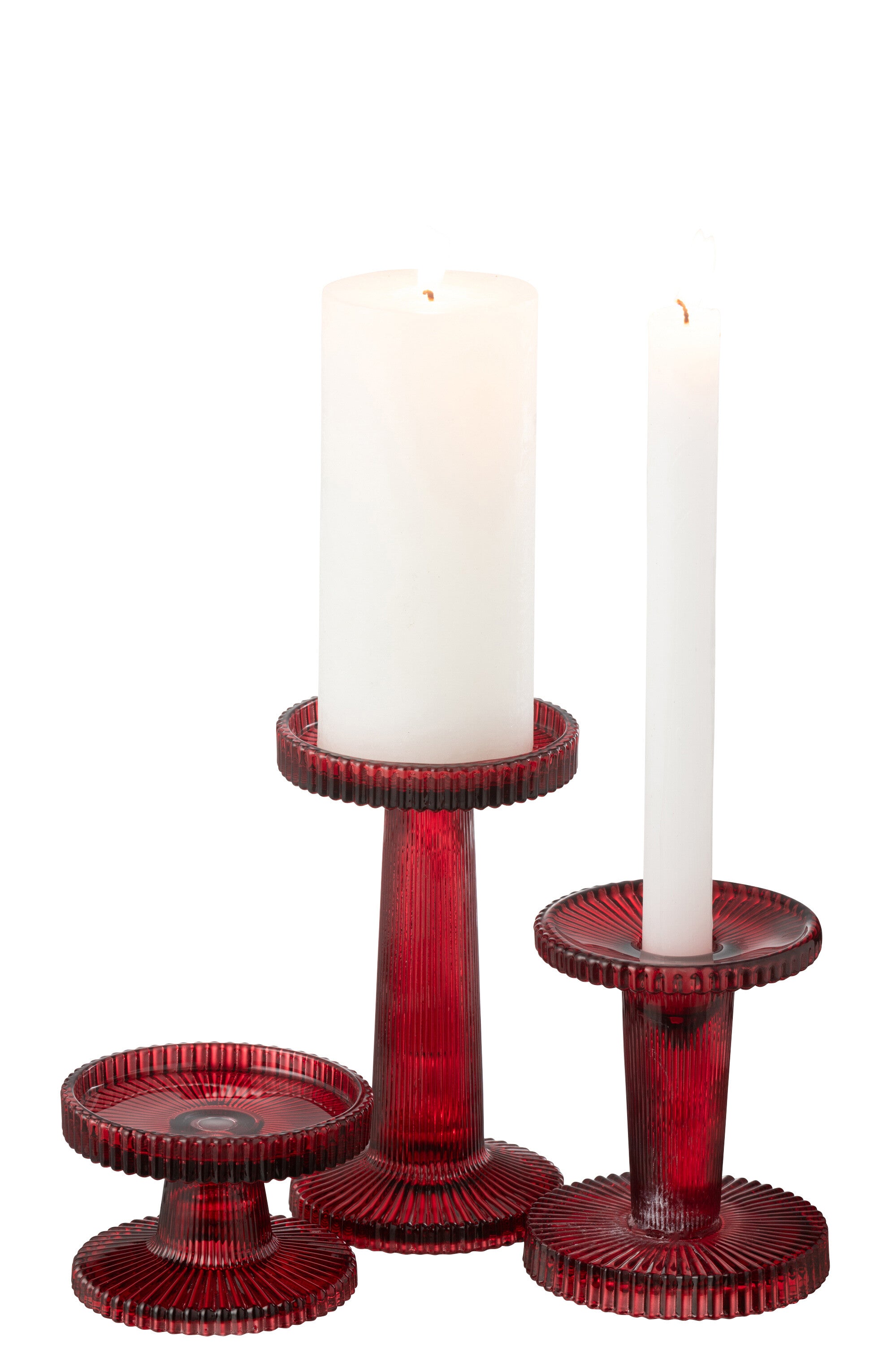 Set van 3 kaarsenhouders Nelly Glas Kersenrood