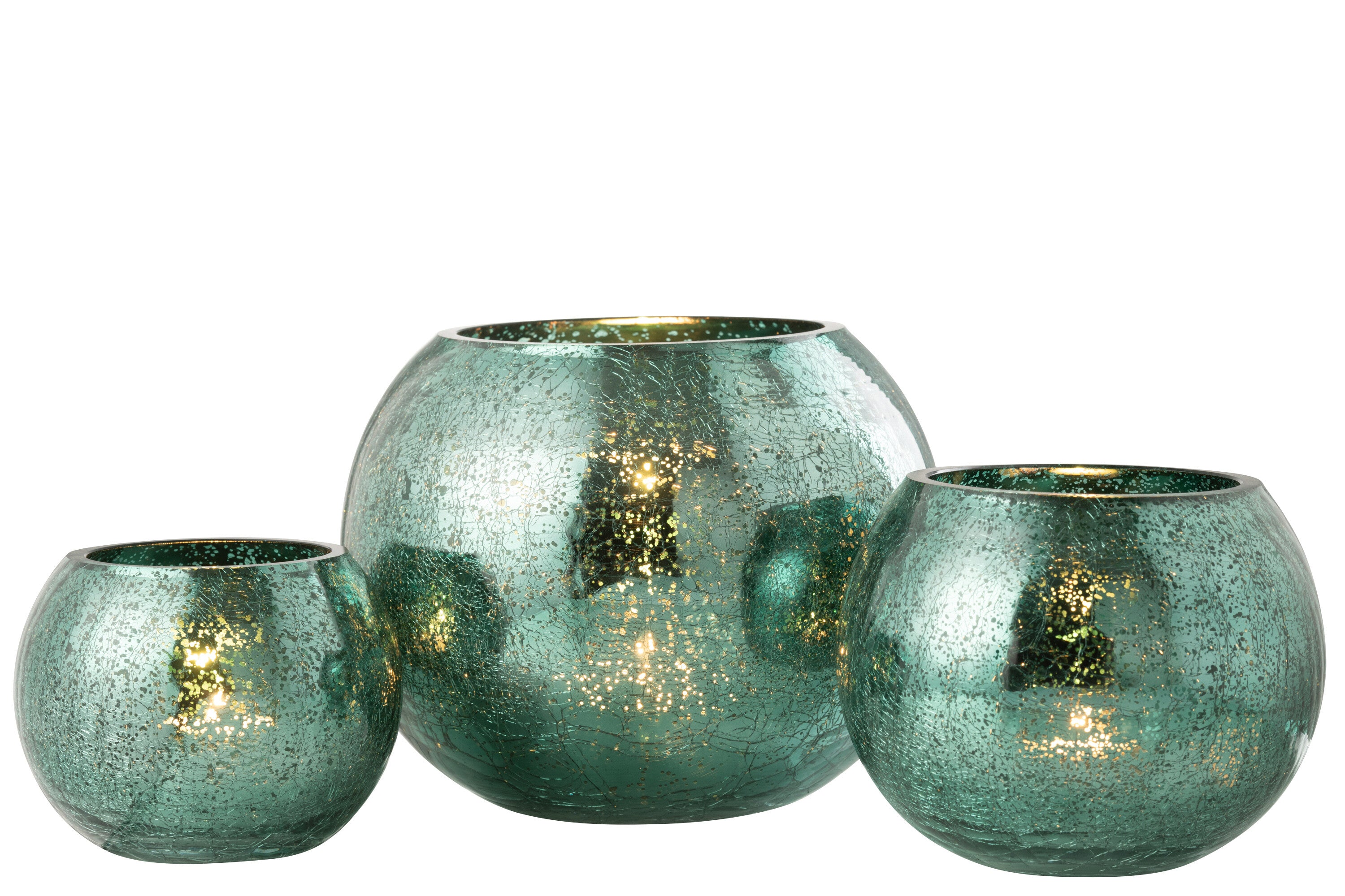 J-Line Theelichthouder Bal Craquel - Glas Watergroen Large