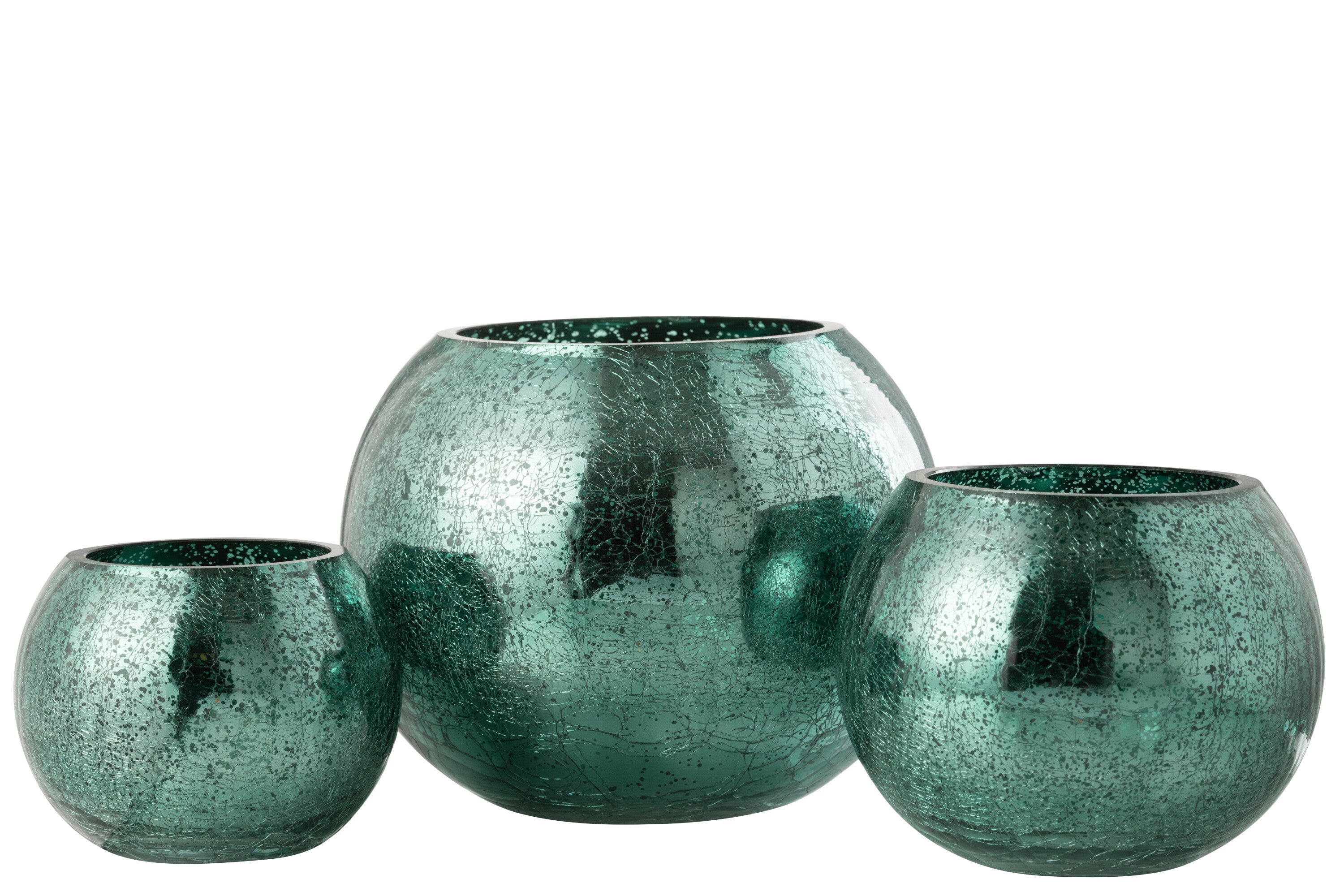 J-Line Theelichthouder Bal Craquel - Glas Watergroen Large