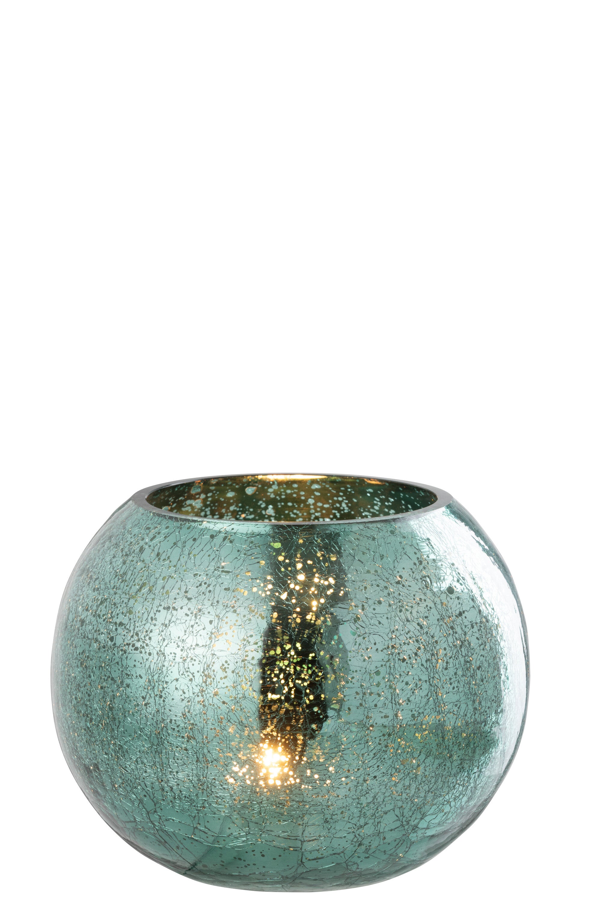 J-Line Theelichthouder Bal Craquel - Glas Watergroen Large