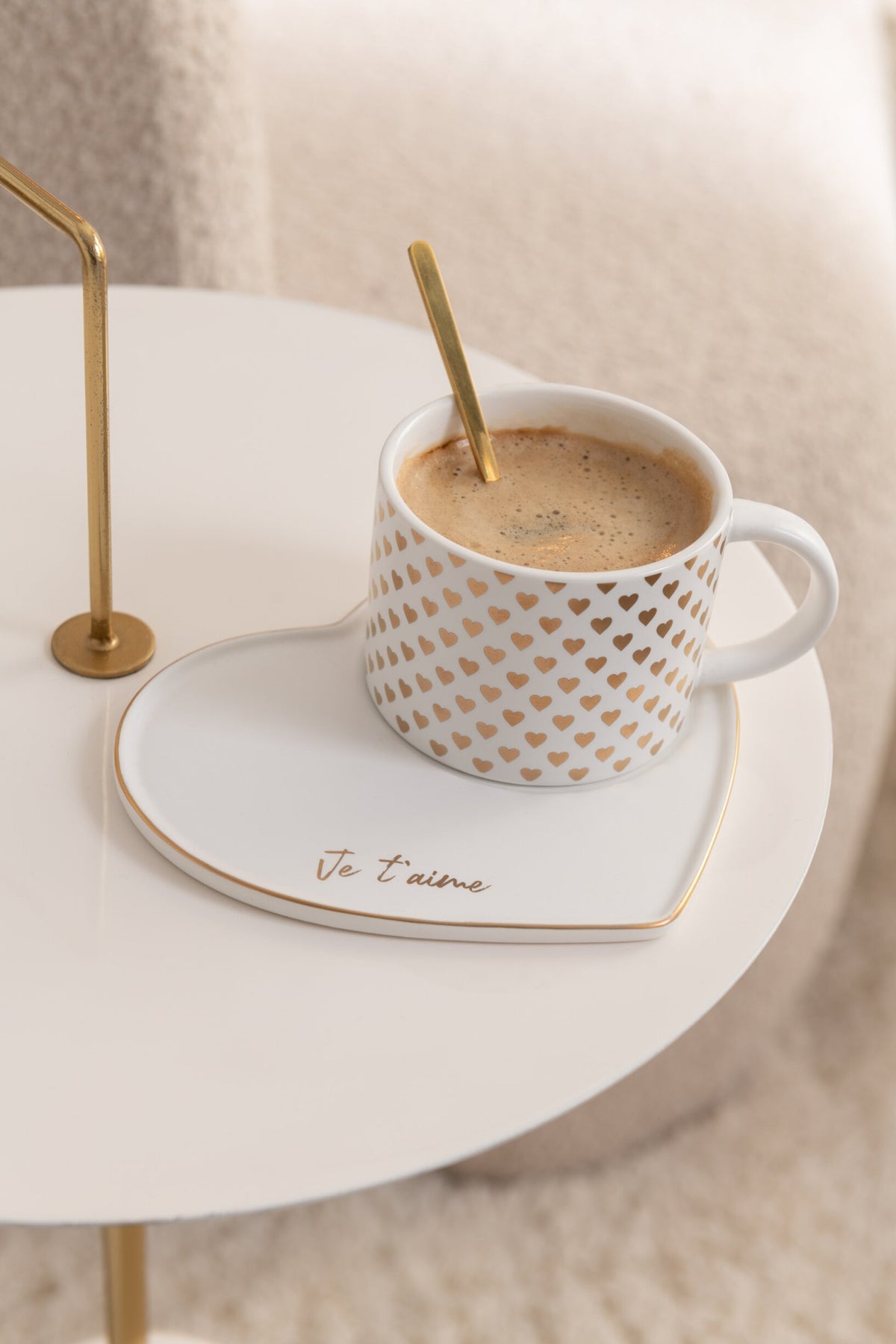 J-Line Beker+Schotel+Lepel Hart Keramiek Wit/Goud