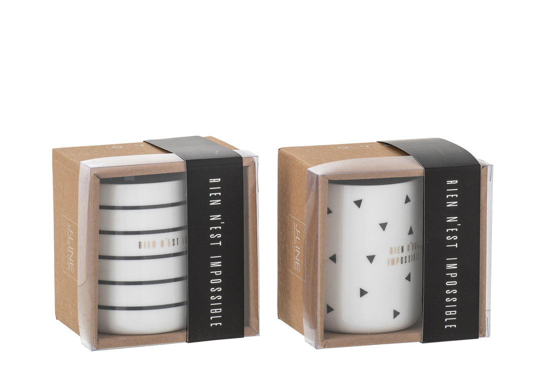 Mok Horizontale Strepen/Driehoek Keramiek Wit Assortiment Van 2