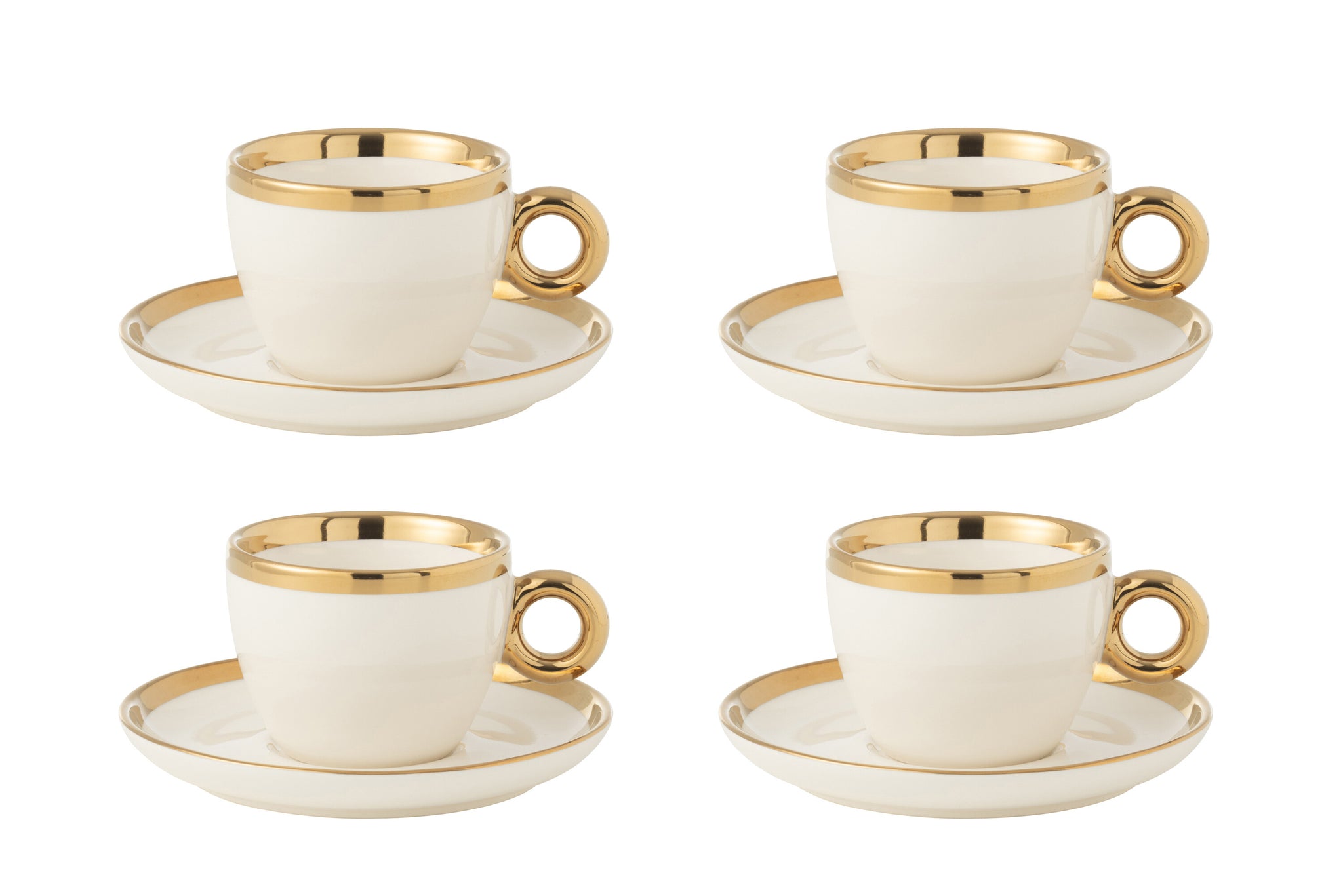 J-Line Doos van 4 kopjes en schotels van keramiek wit/goud