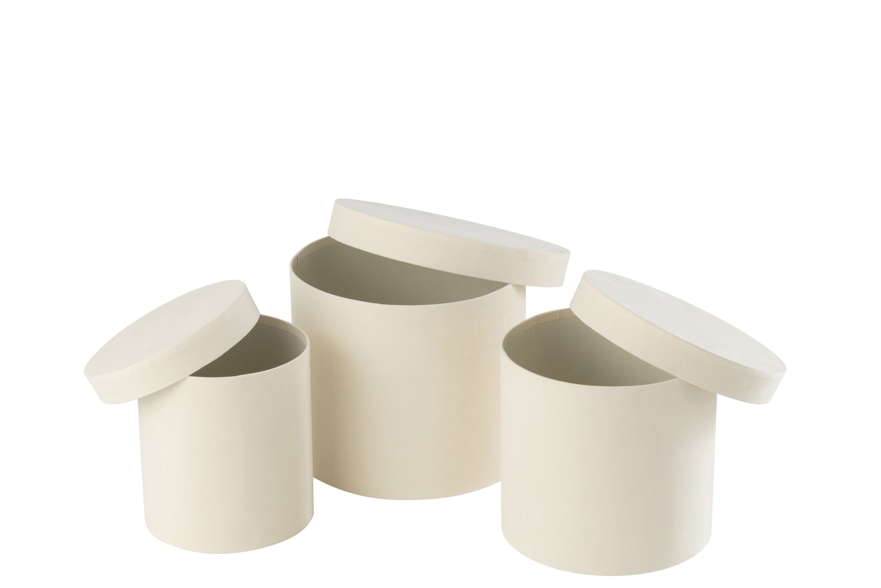 Set van 3 ronde dozen van wit fluweelpapier